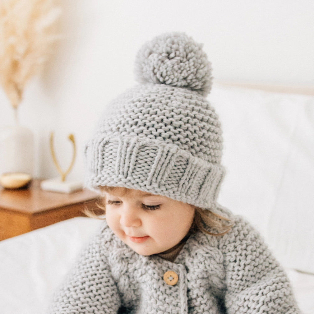 Garter Stitch Pom Pom Beanie