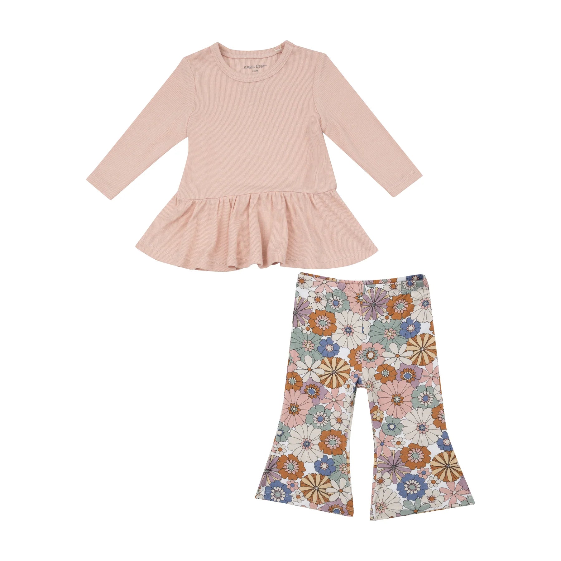 Ribbed Peplum Top & Floral Flare Pant Set