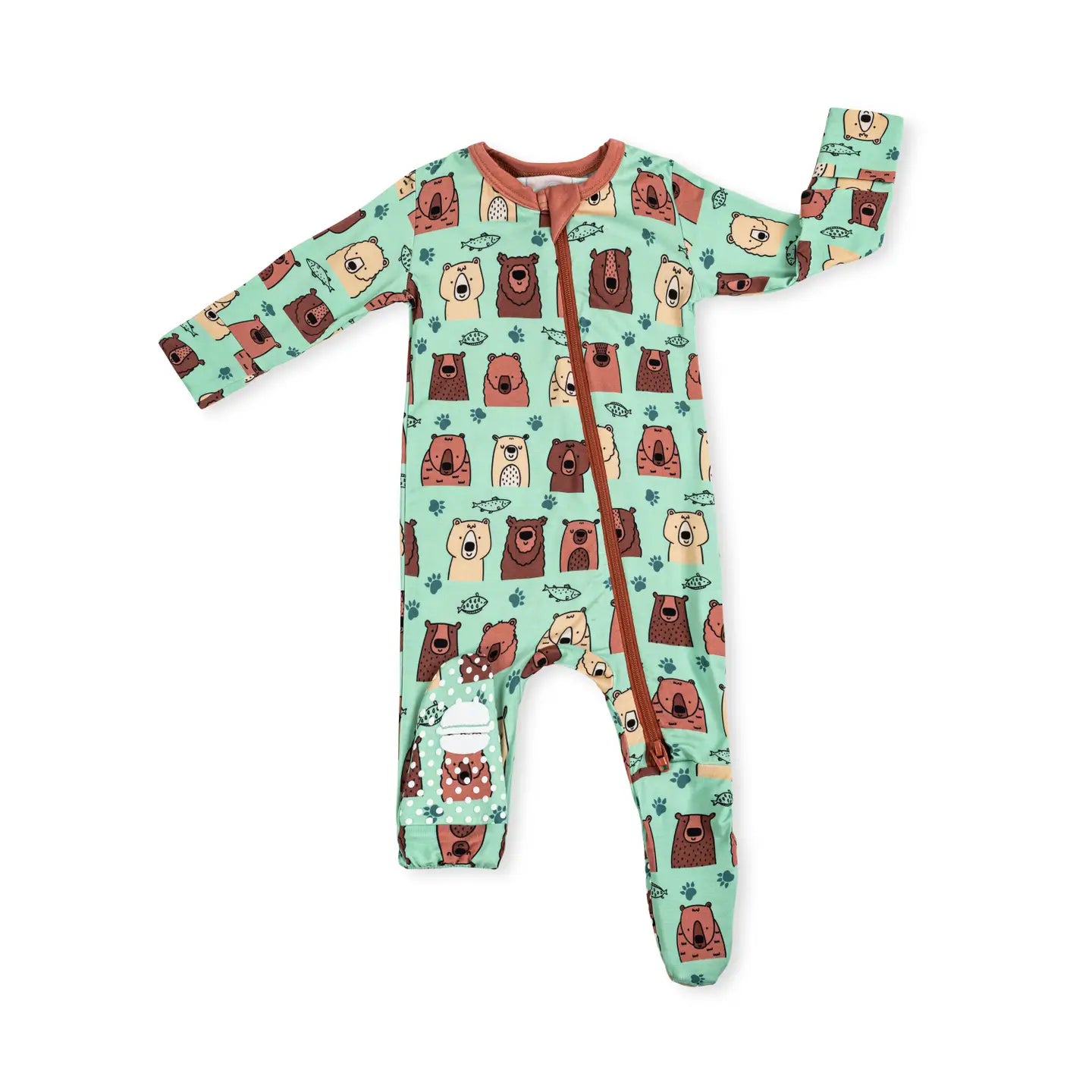 Baby Footie Brown Bear Print