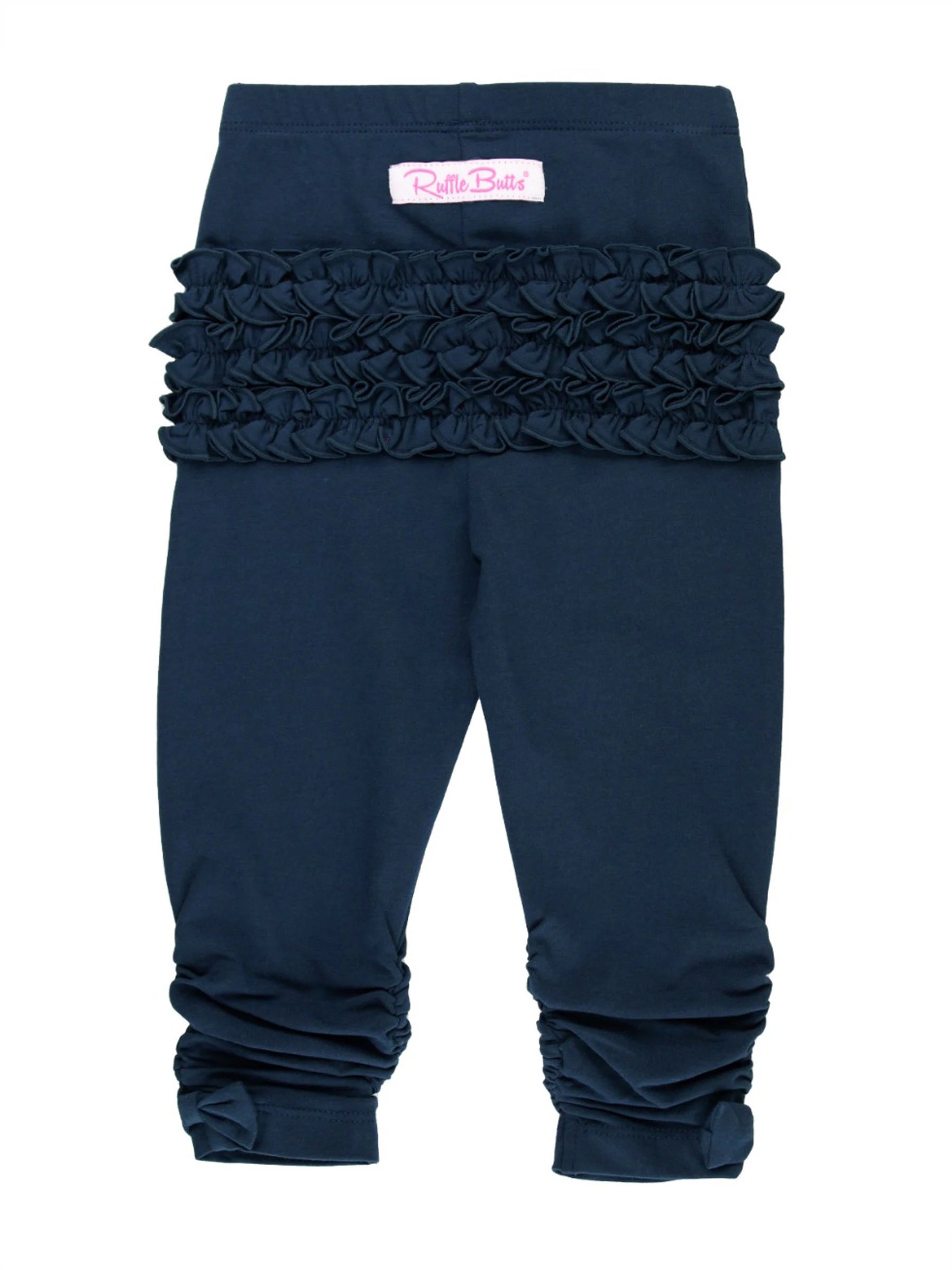 RuffleButts Dark Navy Ruched Bow Leggings 12 18M