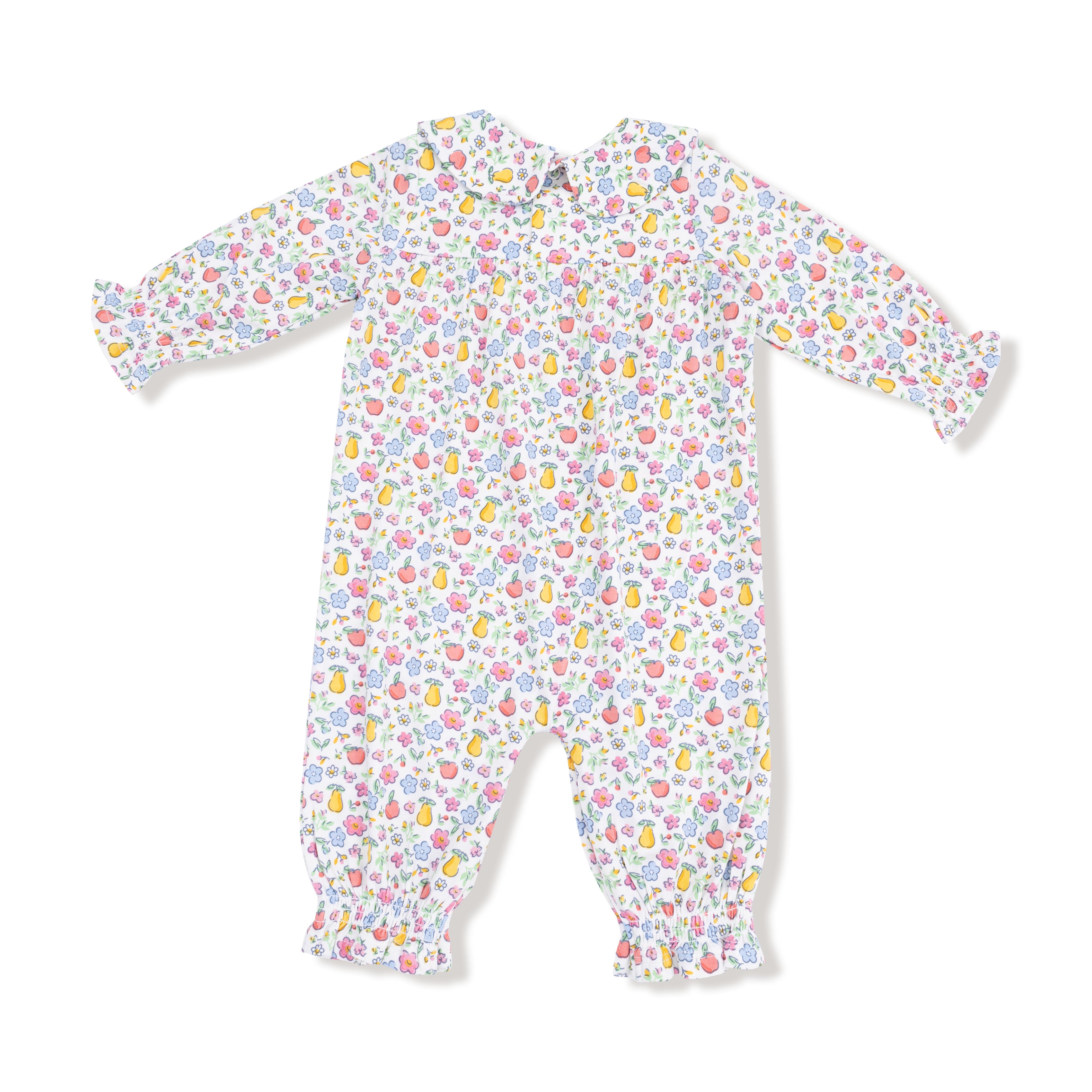 Colorful fall fruits and flowers print on baby romper
