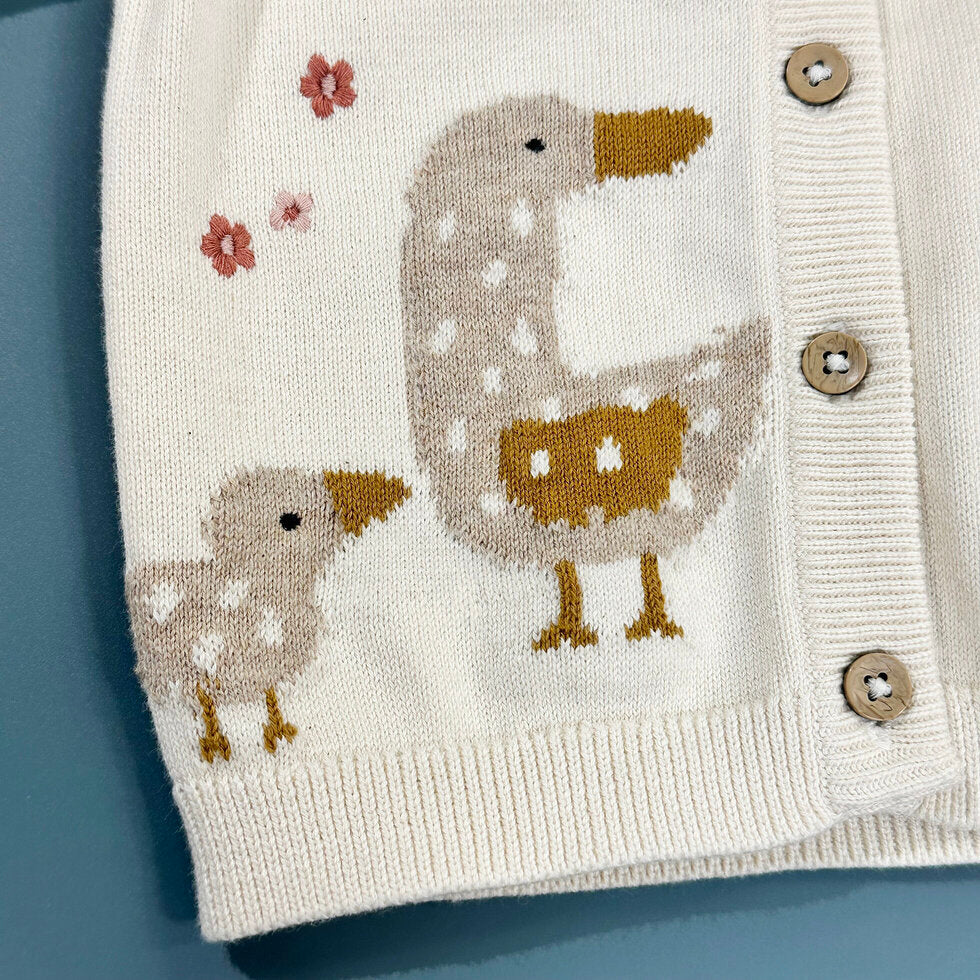 Duck embroidered organic cardigan