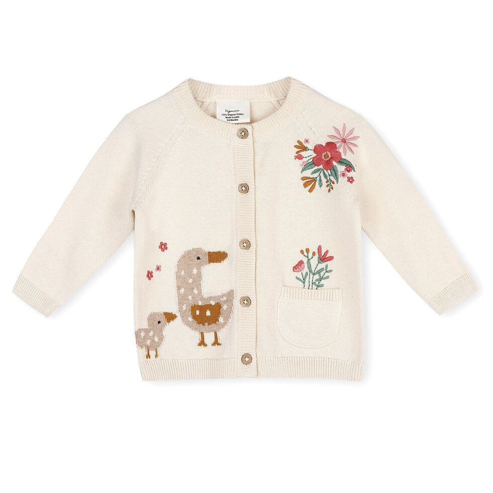 Duck floral embroidered organic cardigan 