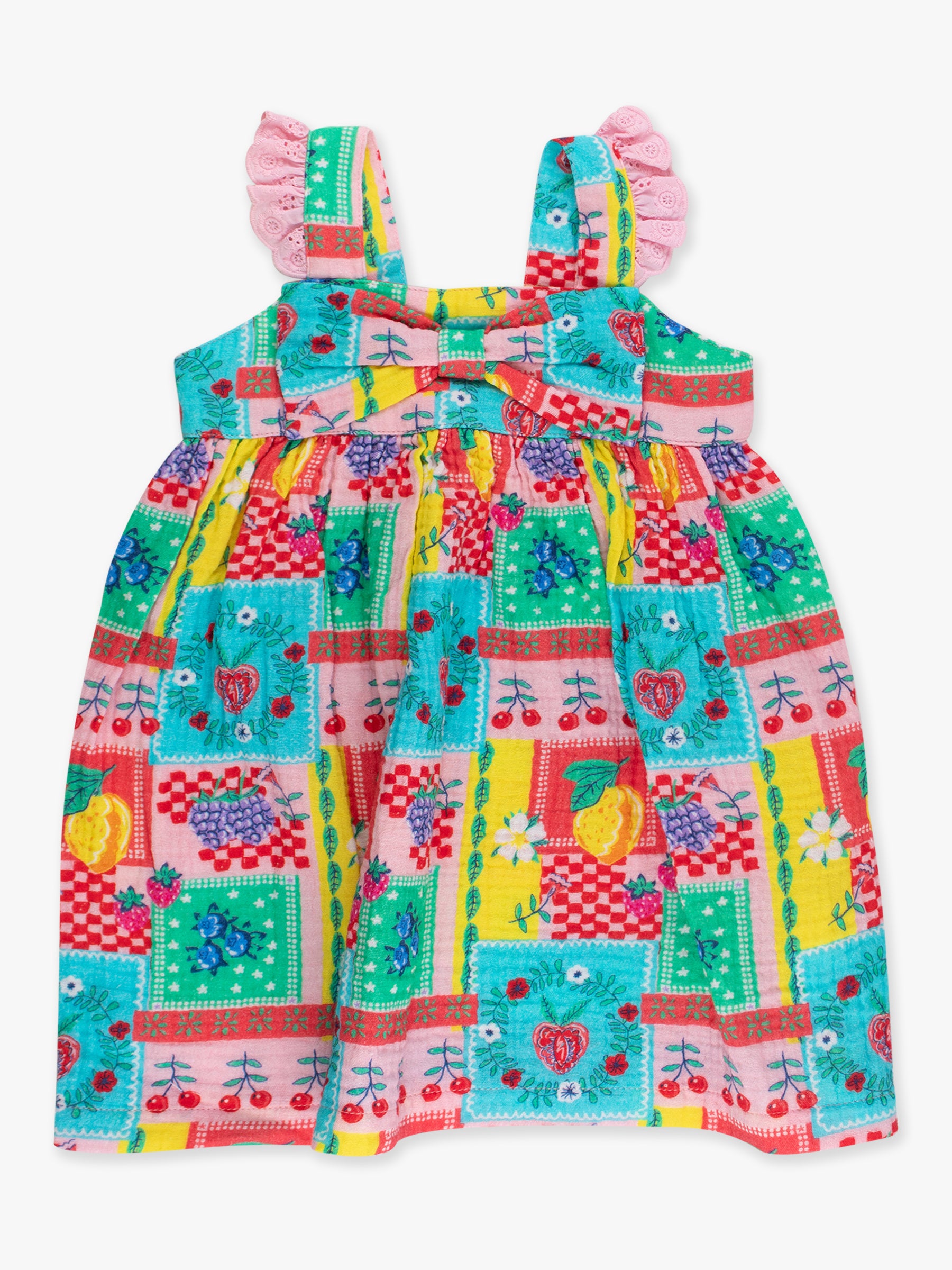 Fruit Print Gauze Flutter Bow Woven Dress