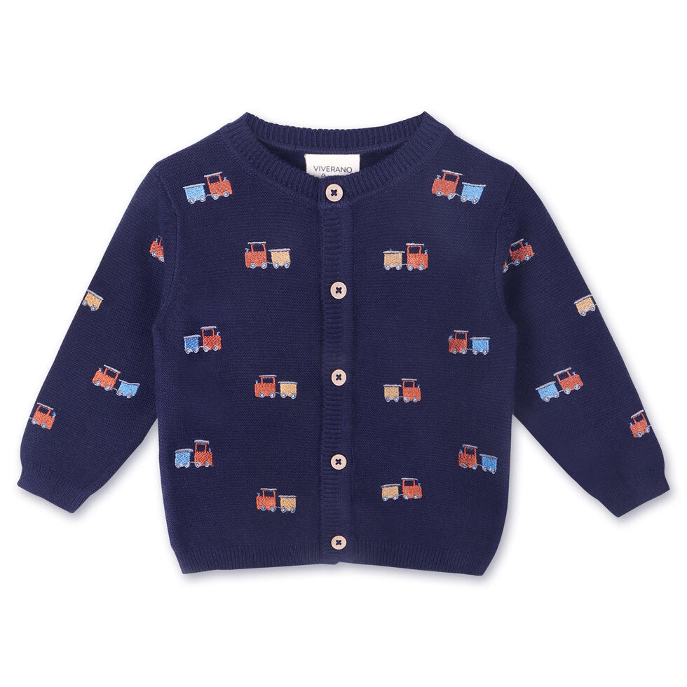 Train Embroidered Button Cardigan Baby Sweater