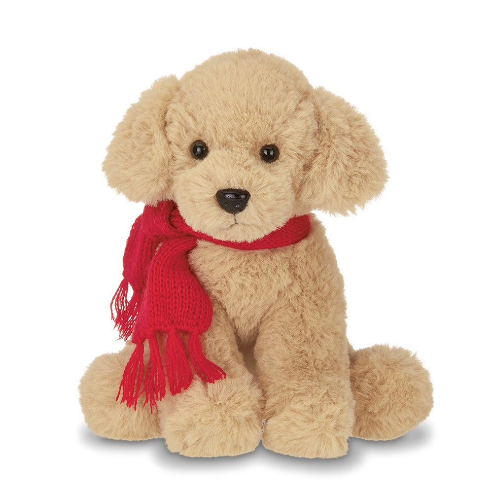 Light brown dog red scarf stuffed animal