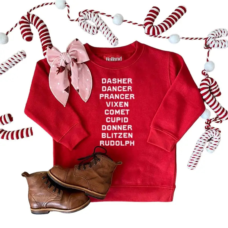 Reindeer Names Kids Sweater