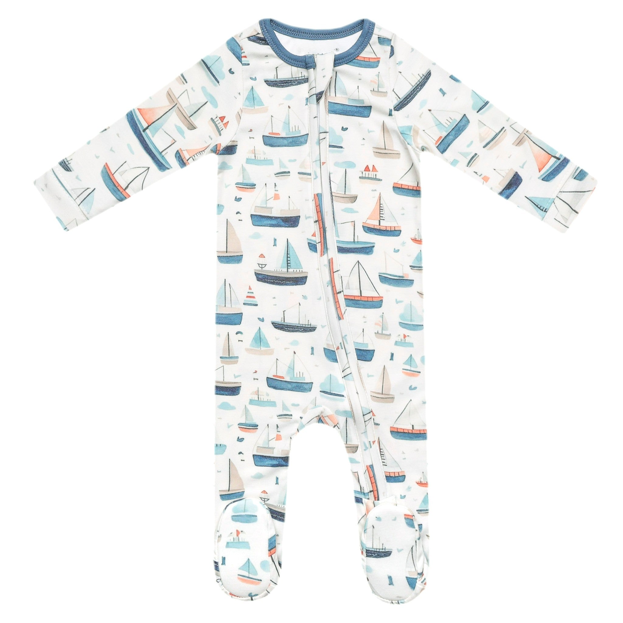 Sailboat Printed 2 Way Zipper Footie