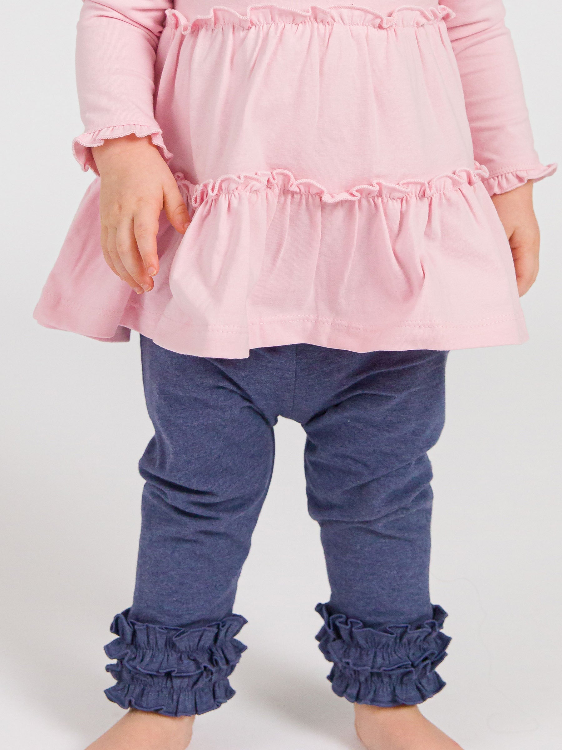 ankle ruffled leggings for baby in blue denim