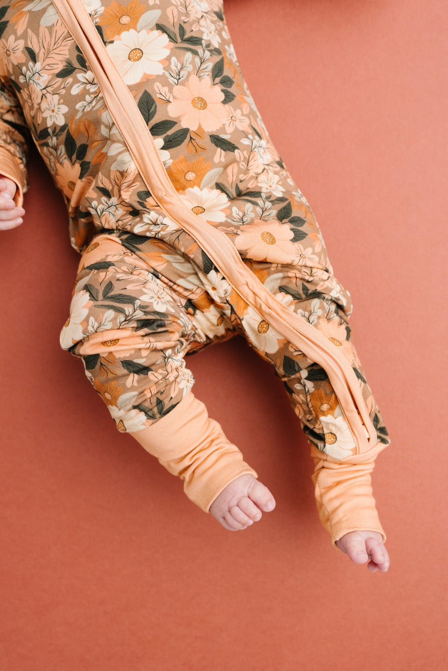 autumn floral 2 way zipper footie for baby girls