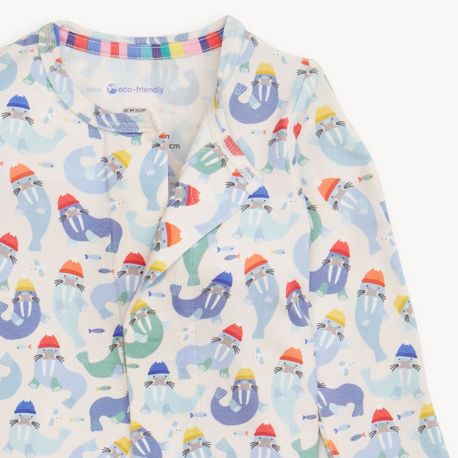 baby boy magnetic footie with walrus print