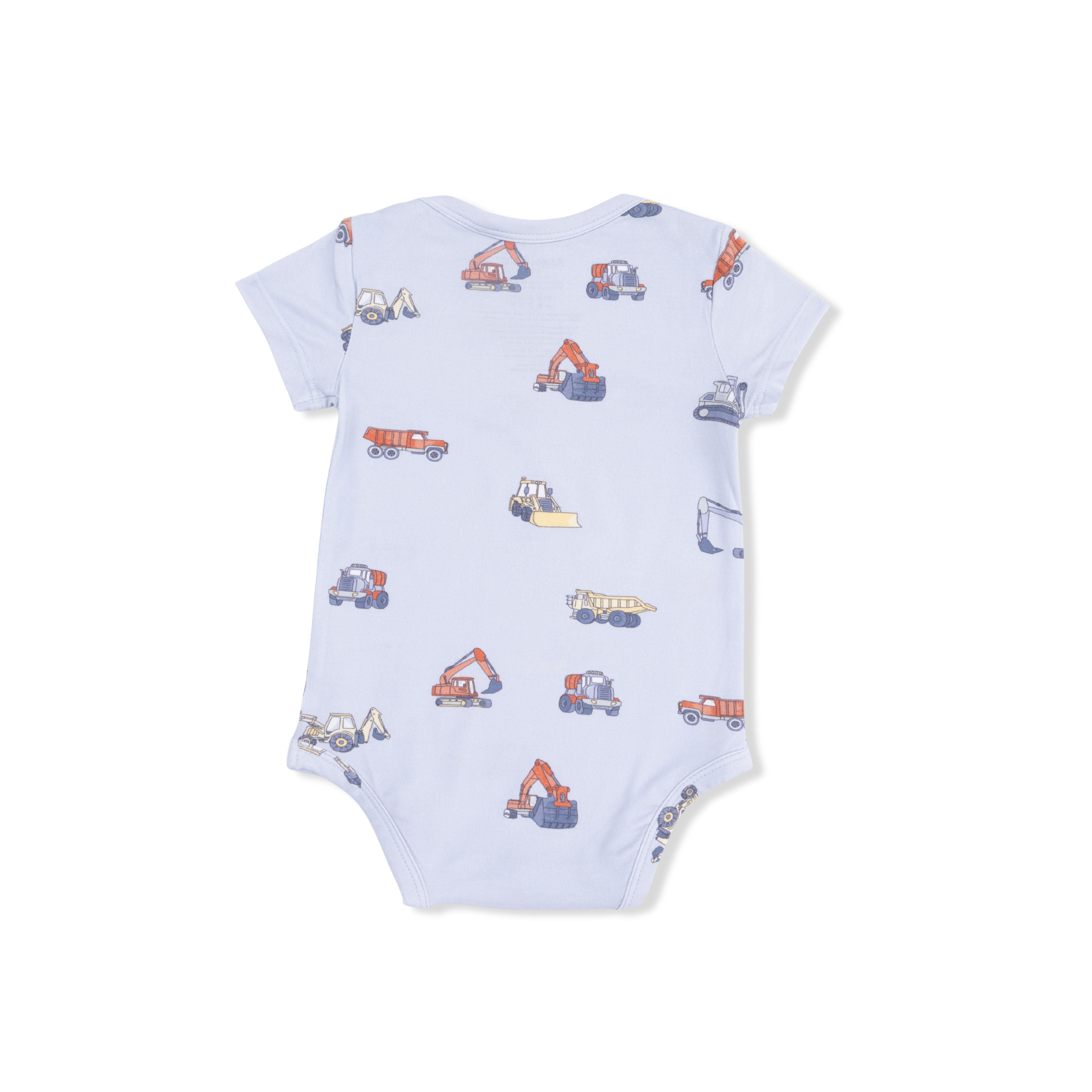baby boy onesie with construction vehicles
