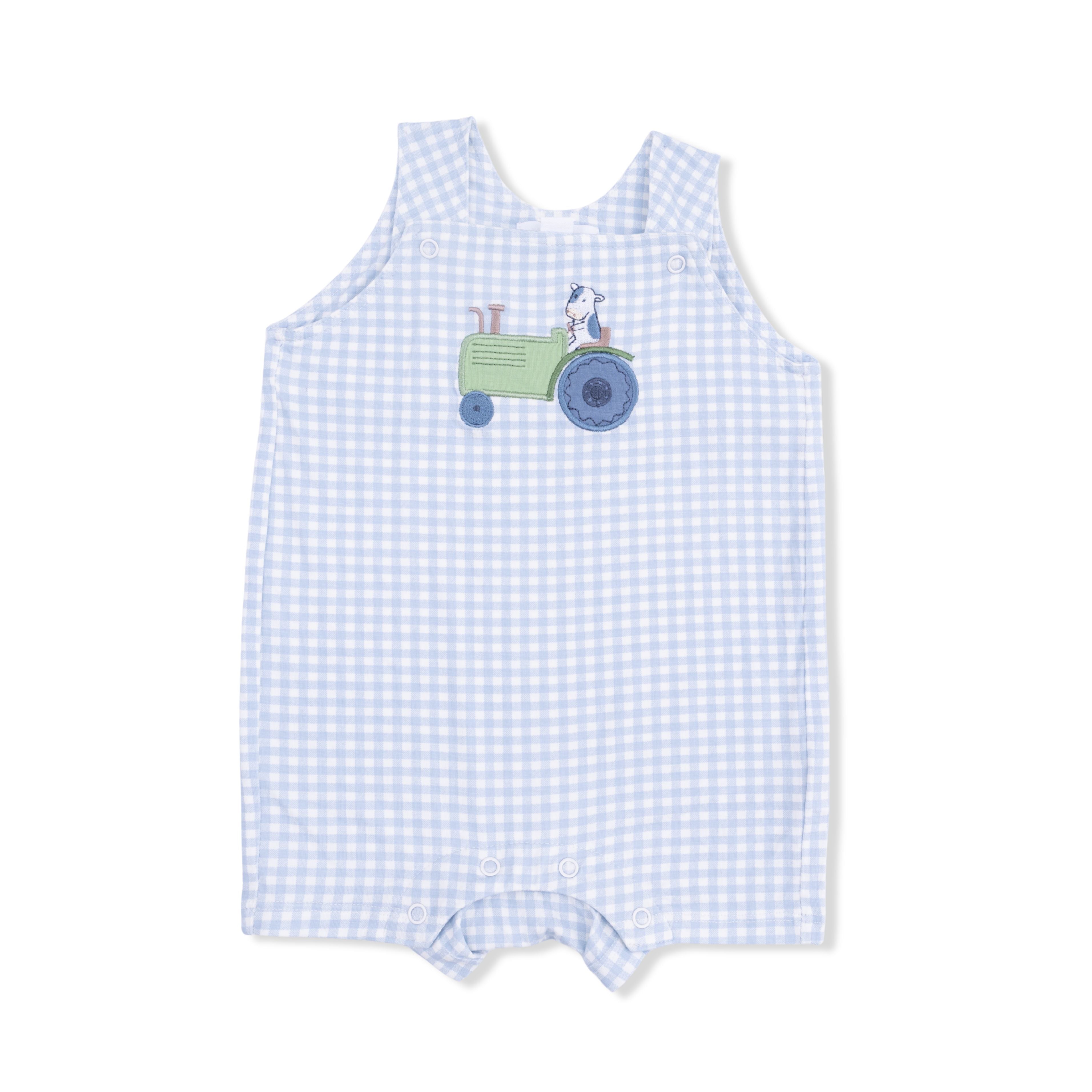 baby boy romper with farm animal on a tractor