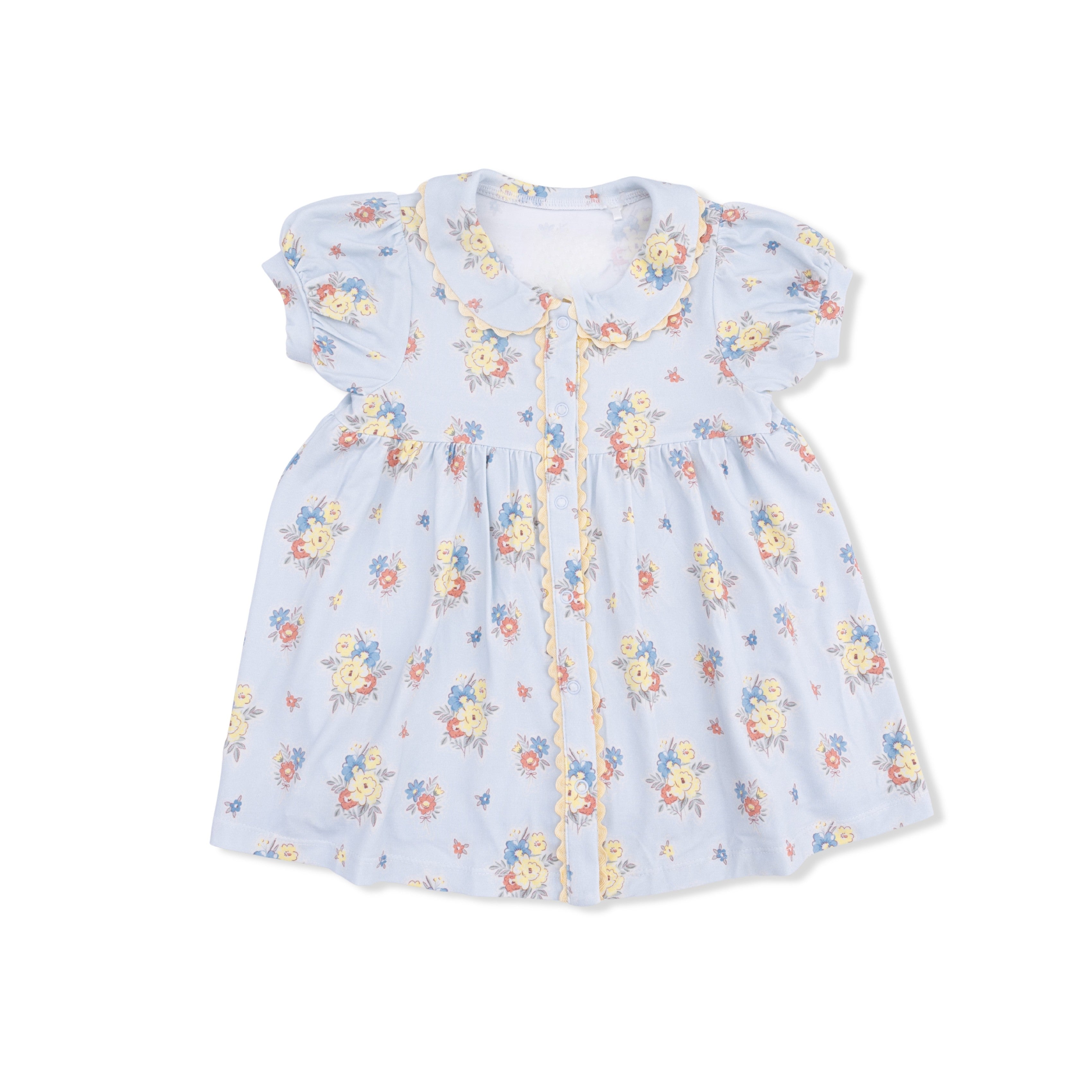 baby girl blue floral dress with peter pan collar