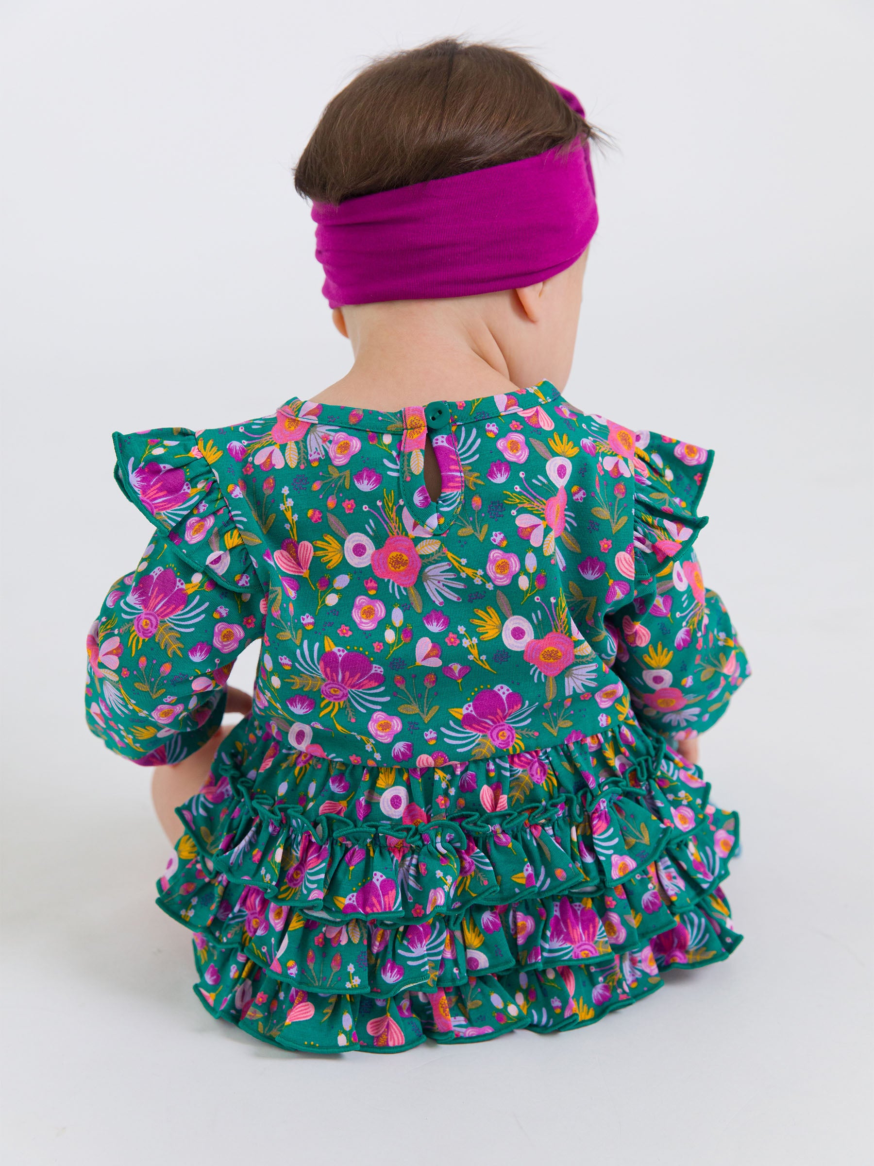 baby girl bubble romper with ruffle butt and sleeves