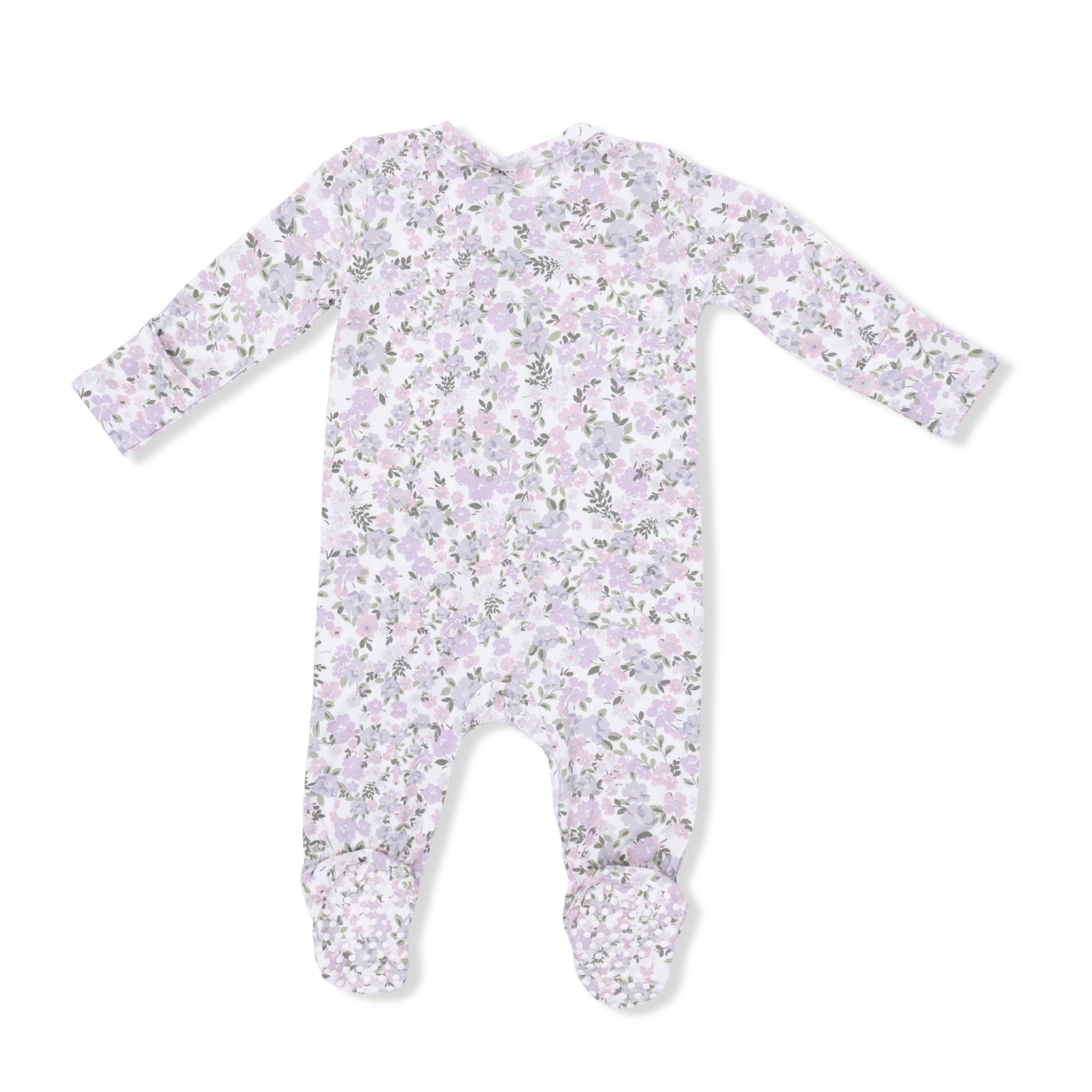baby girl purple floral footed pajama with foldover cuffs