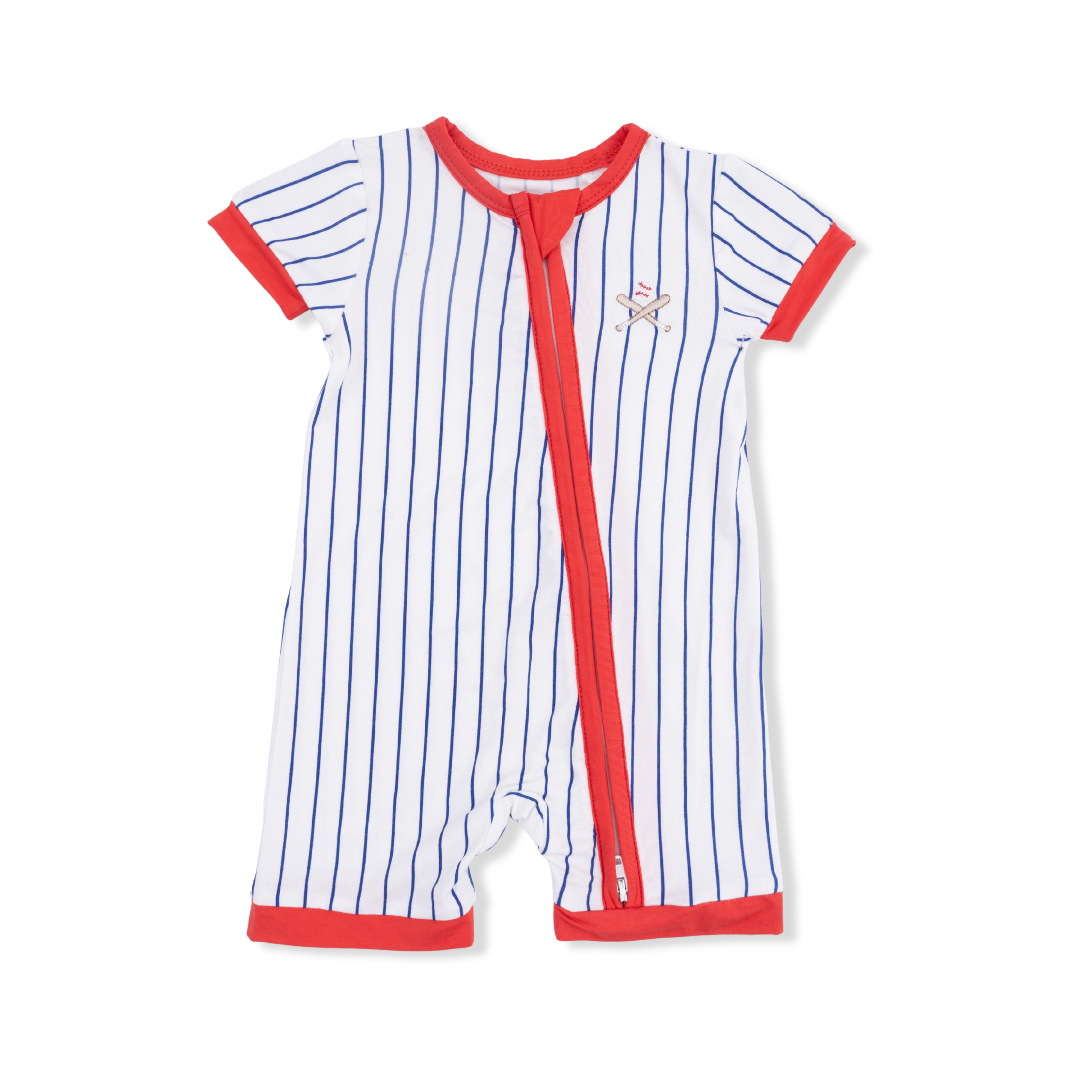 baseball striped short zip romper 1
