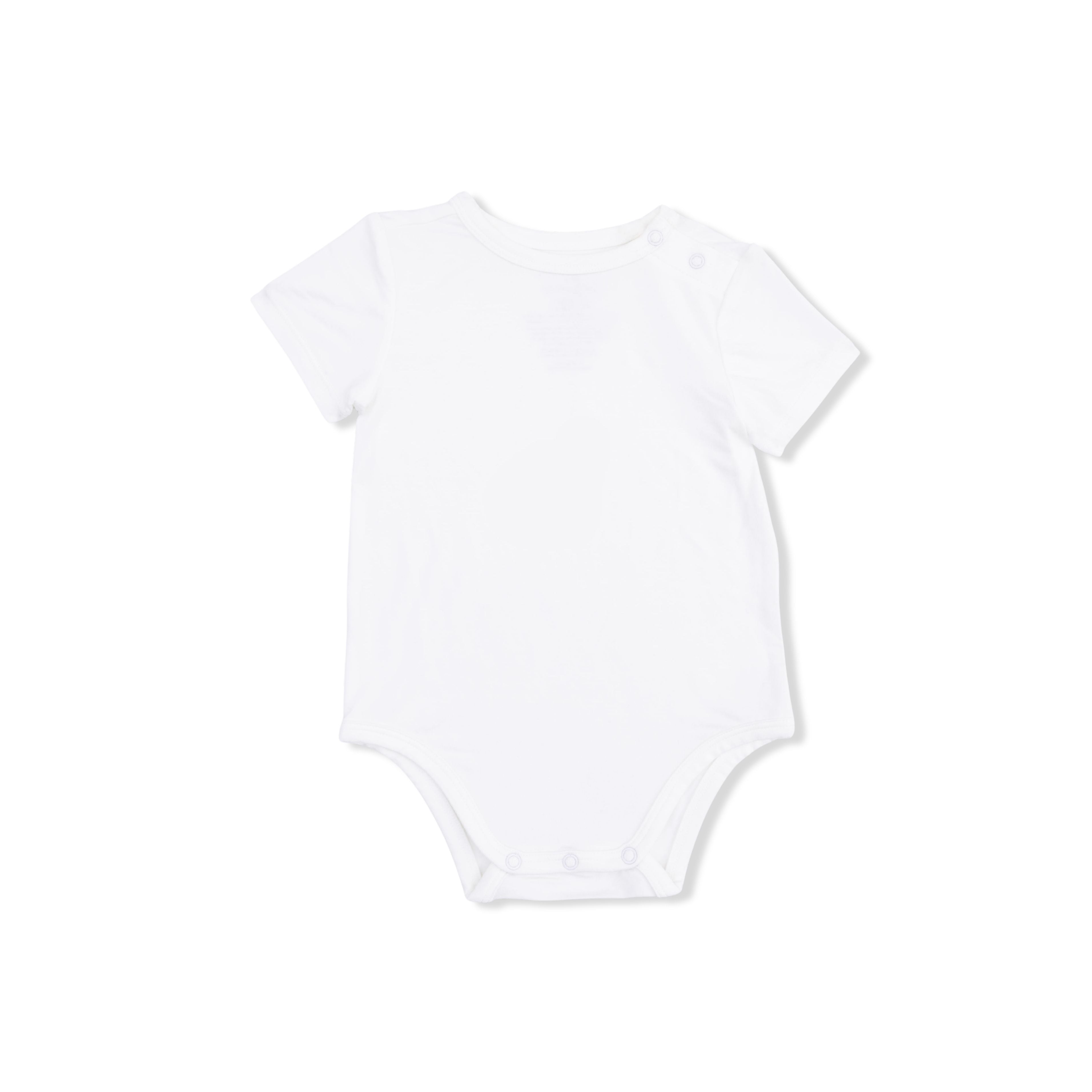 basic white short sleeve onesie with shoulder snaps