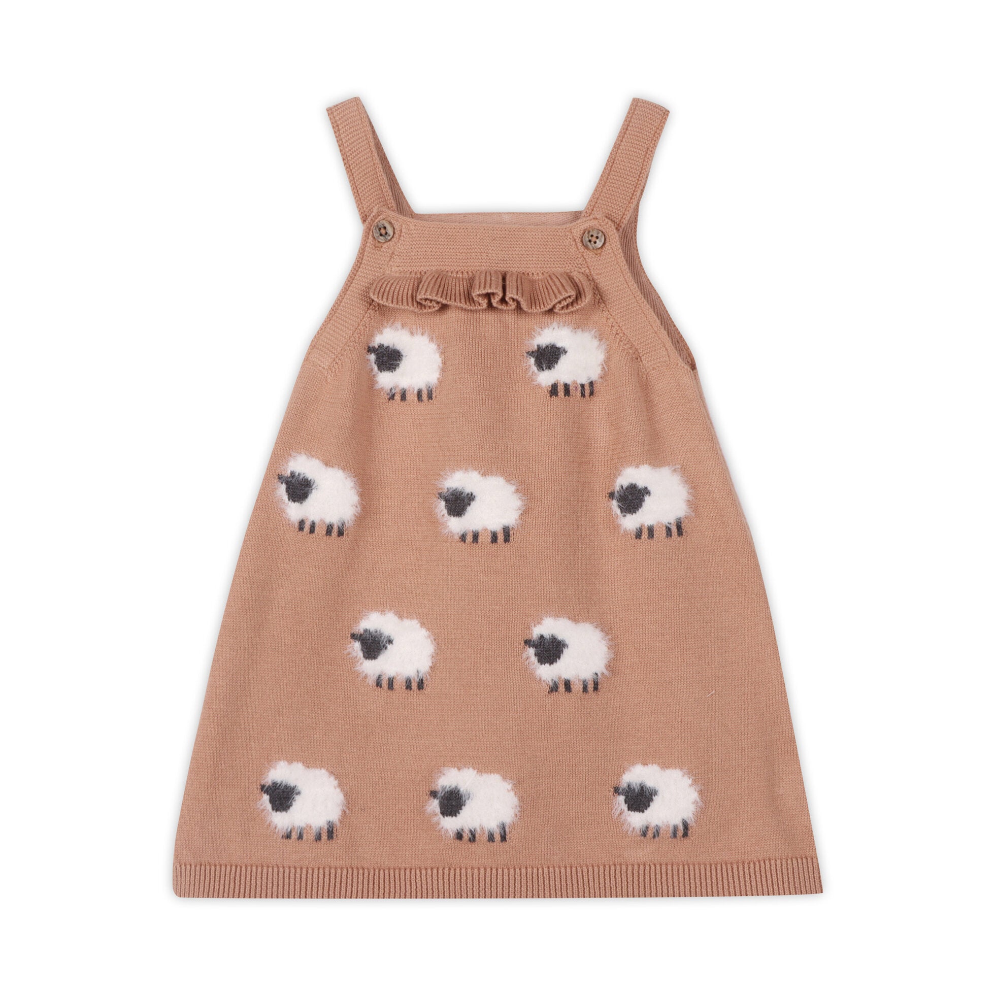 beige organic cotton dress with fluffy sheep for baby girl