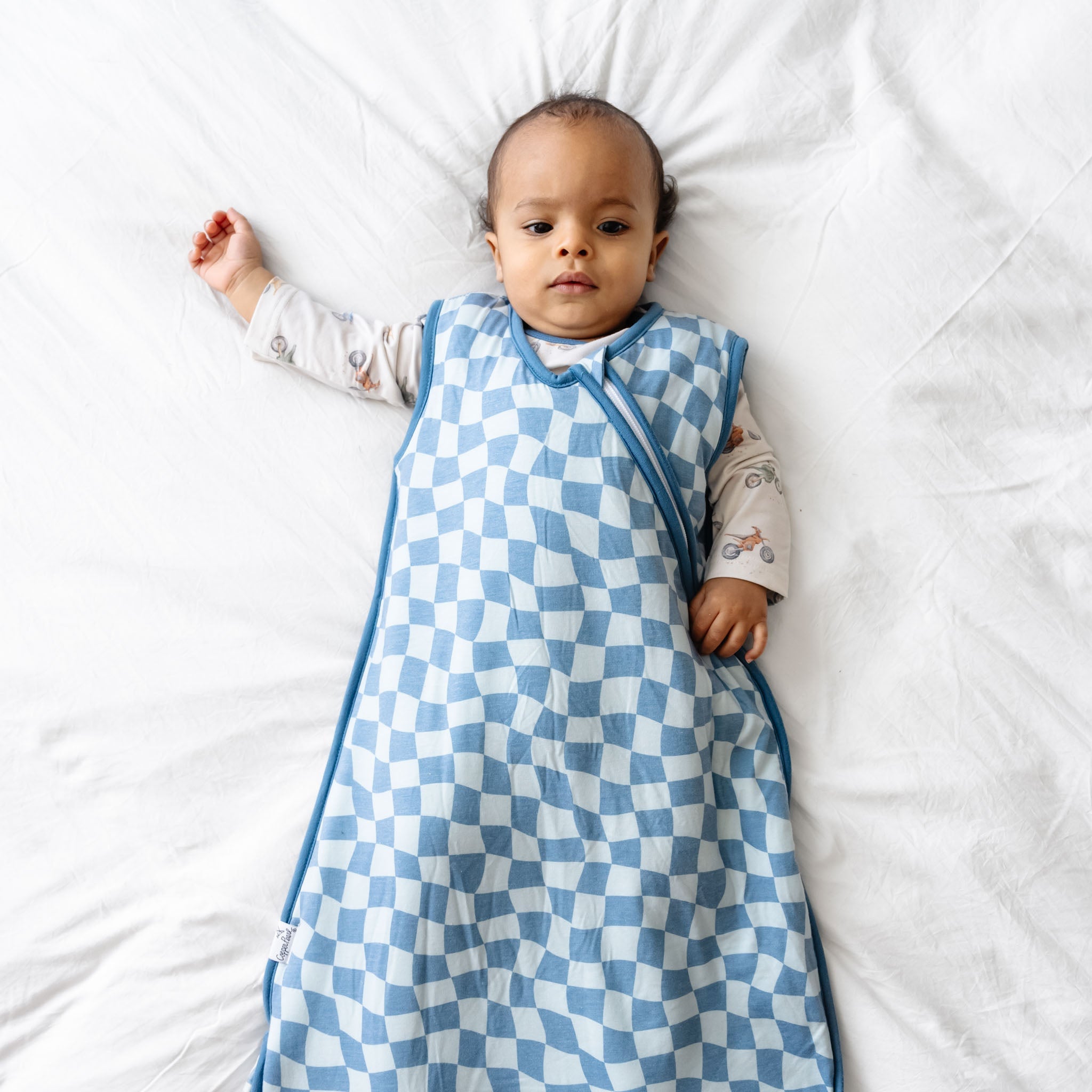 blue checkered sleepsack