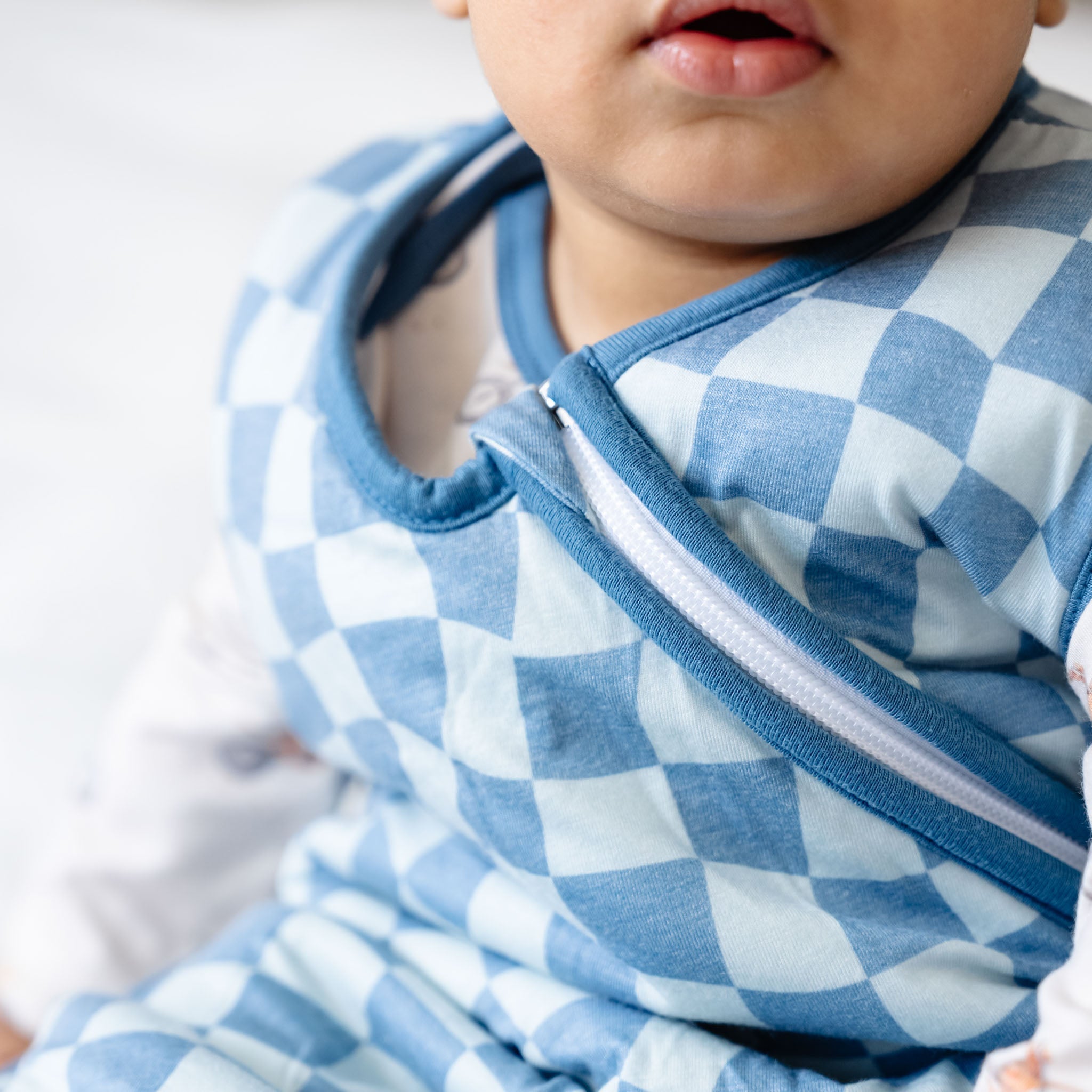 blue checkered baby sleepsack