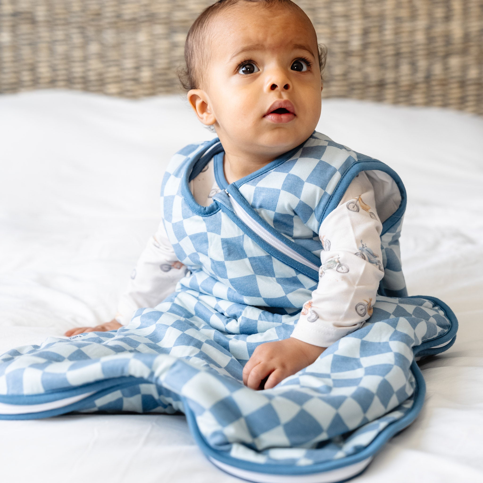 blue checkered sleepsack baby