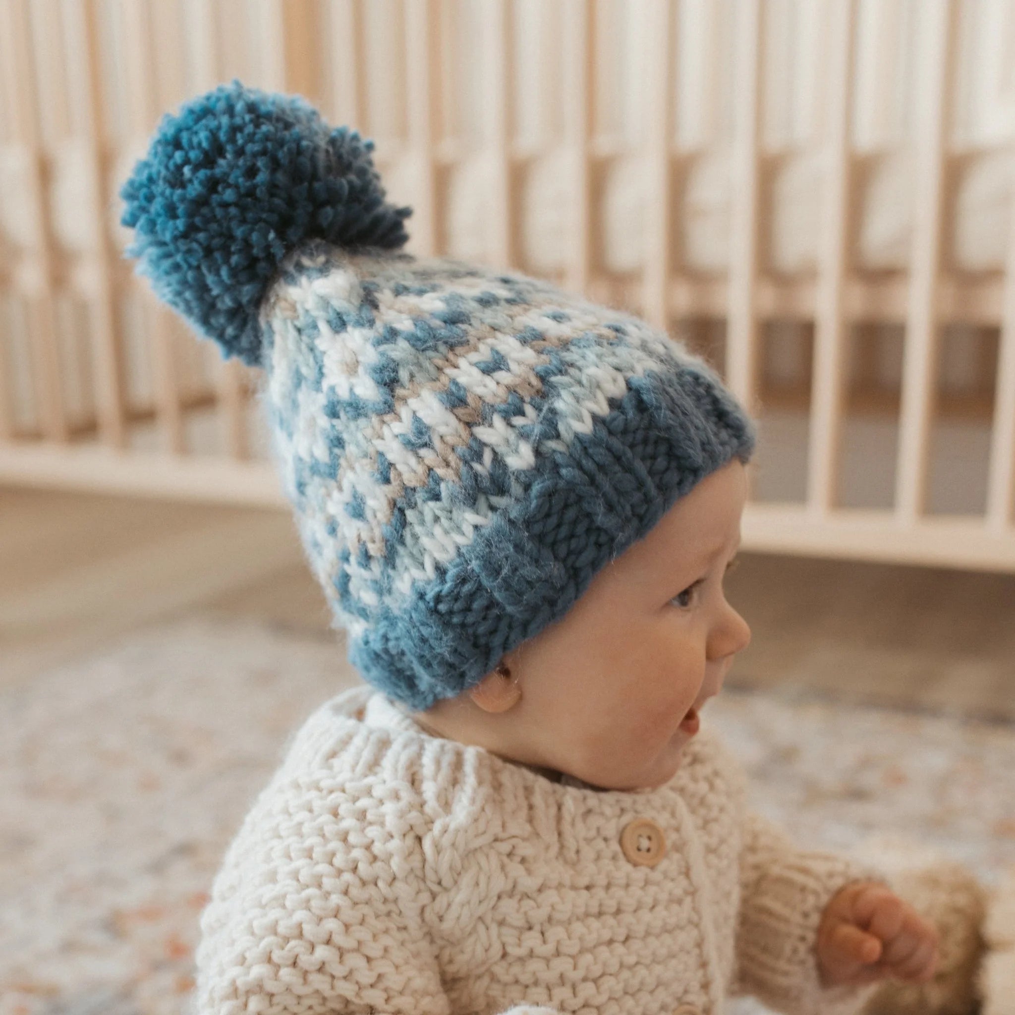 blue knit baby beanie