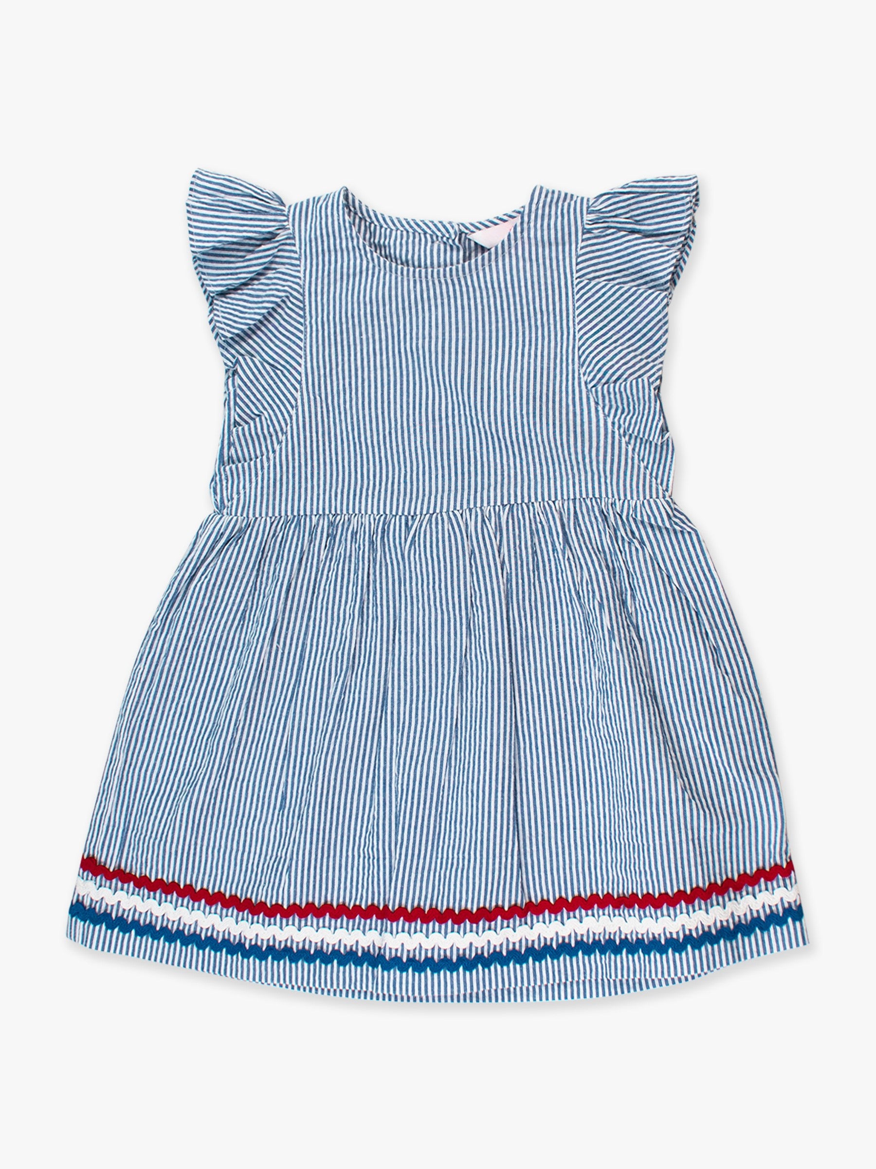 blue and white striped seersucker dress for girls