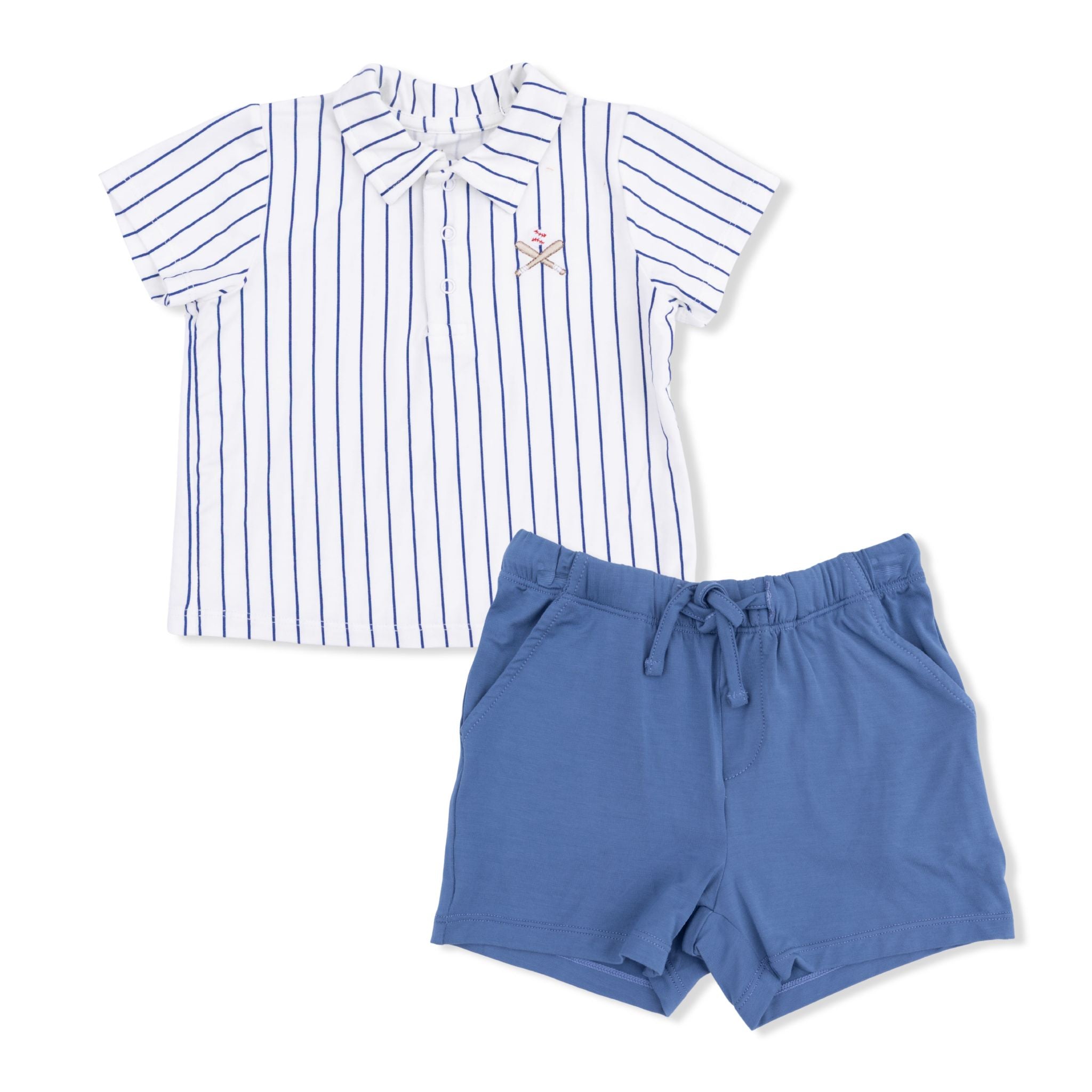 boys baseball striped polo and short set