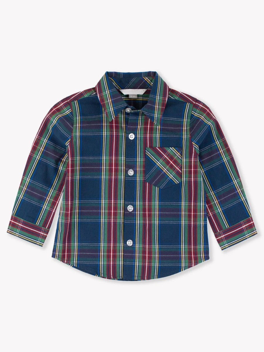 boys blue plaid button down top