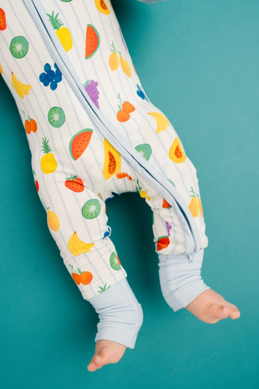 fruits and stripes 2 way zip footed pajama