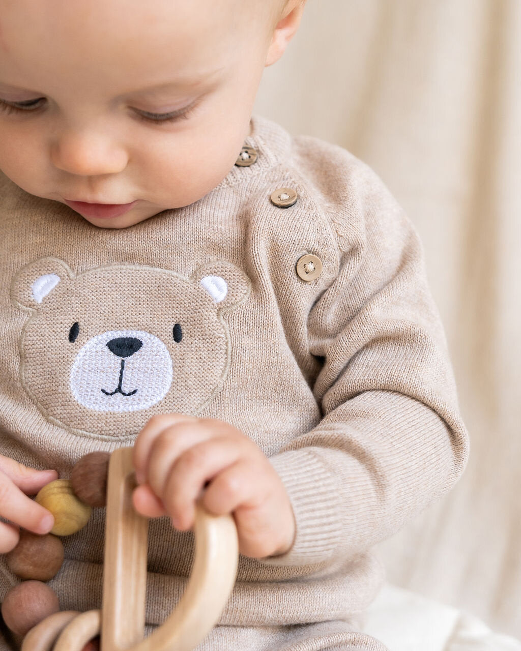 brown bear embroidered baby sweater