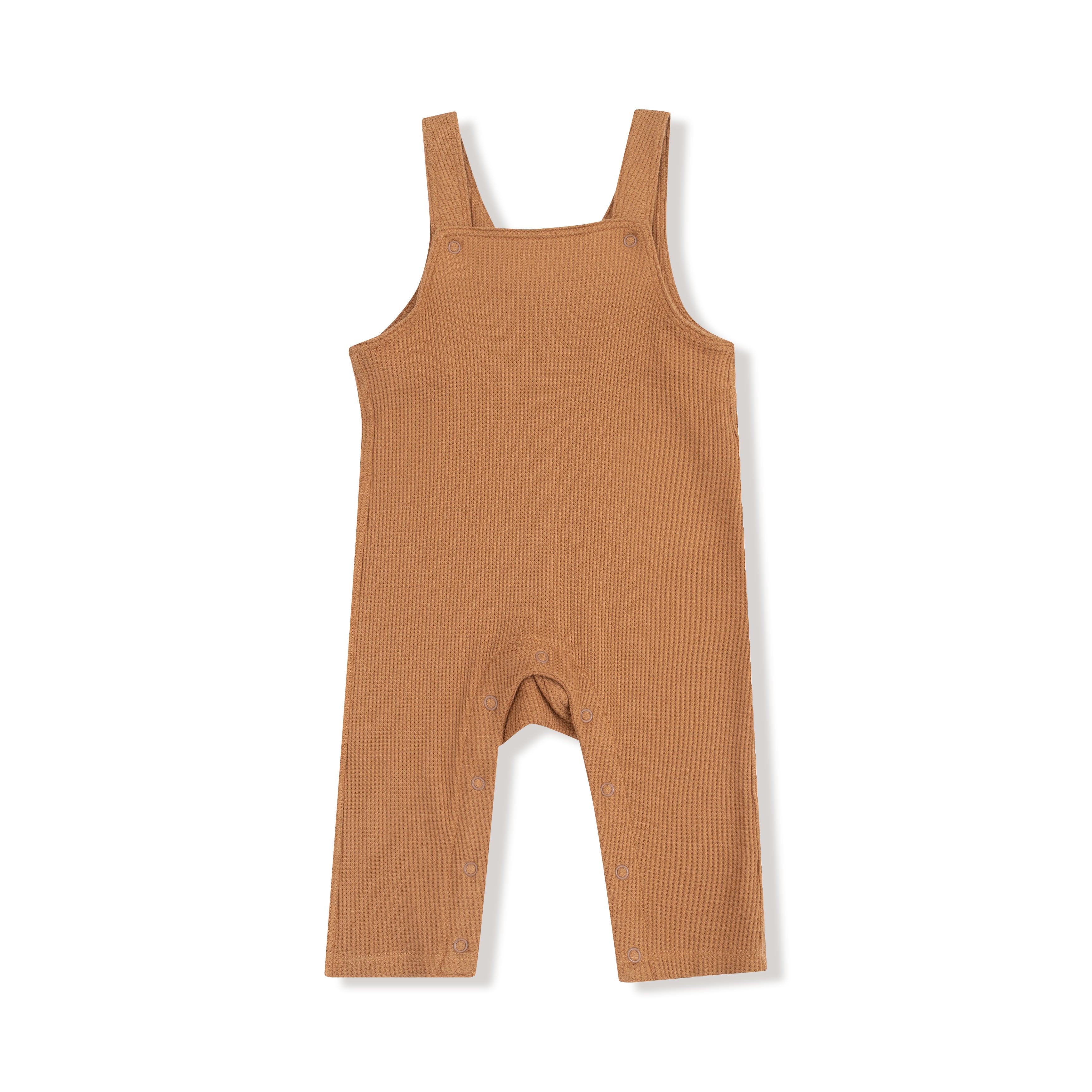 camel colored knit baby overalls