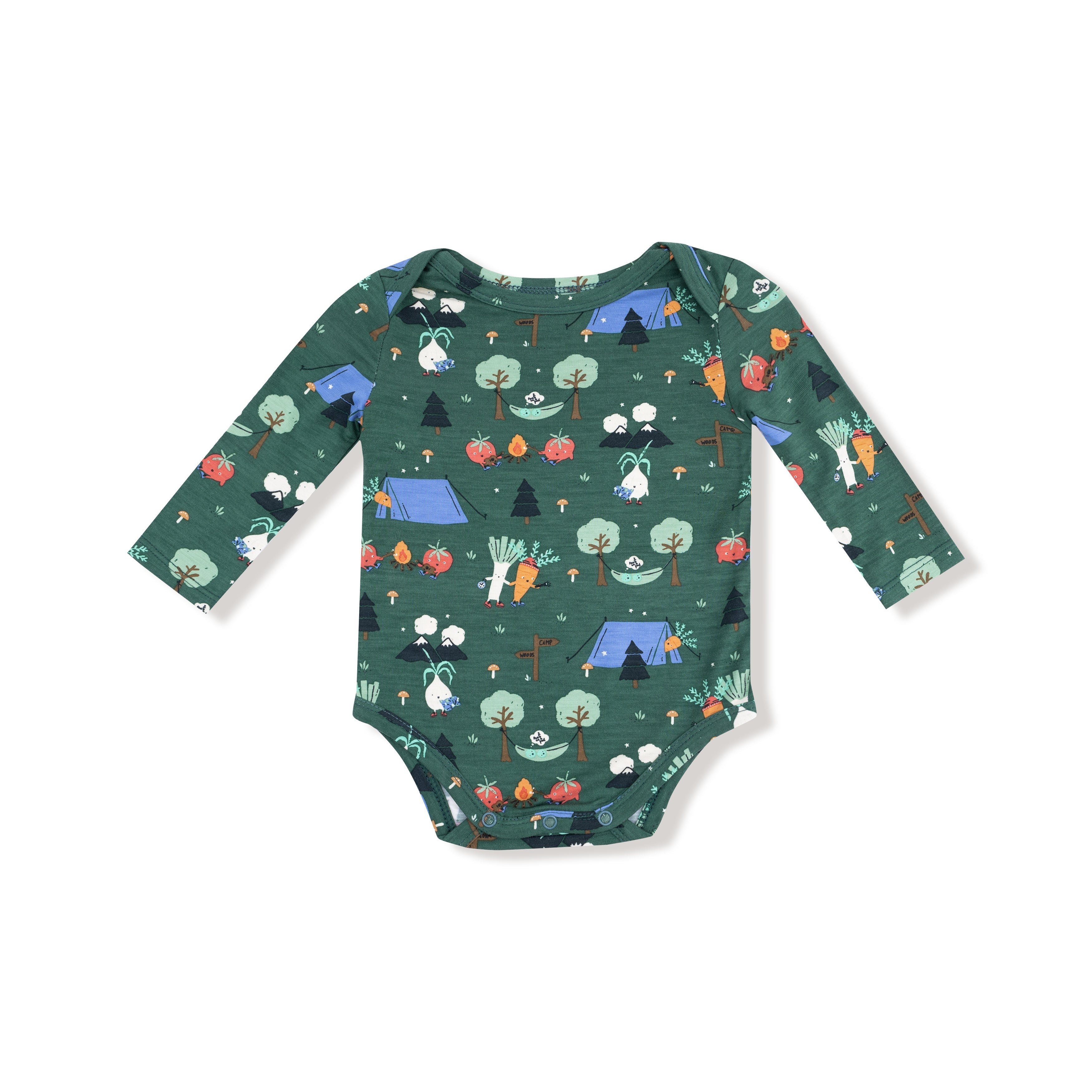 camping veggies long sleeve onesie