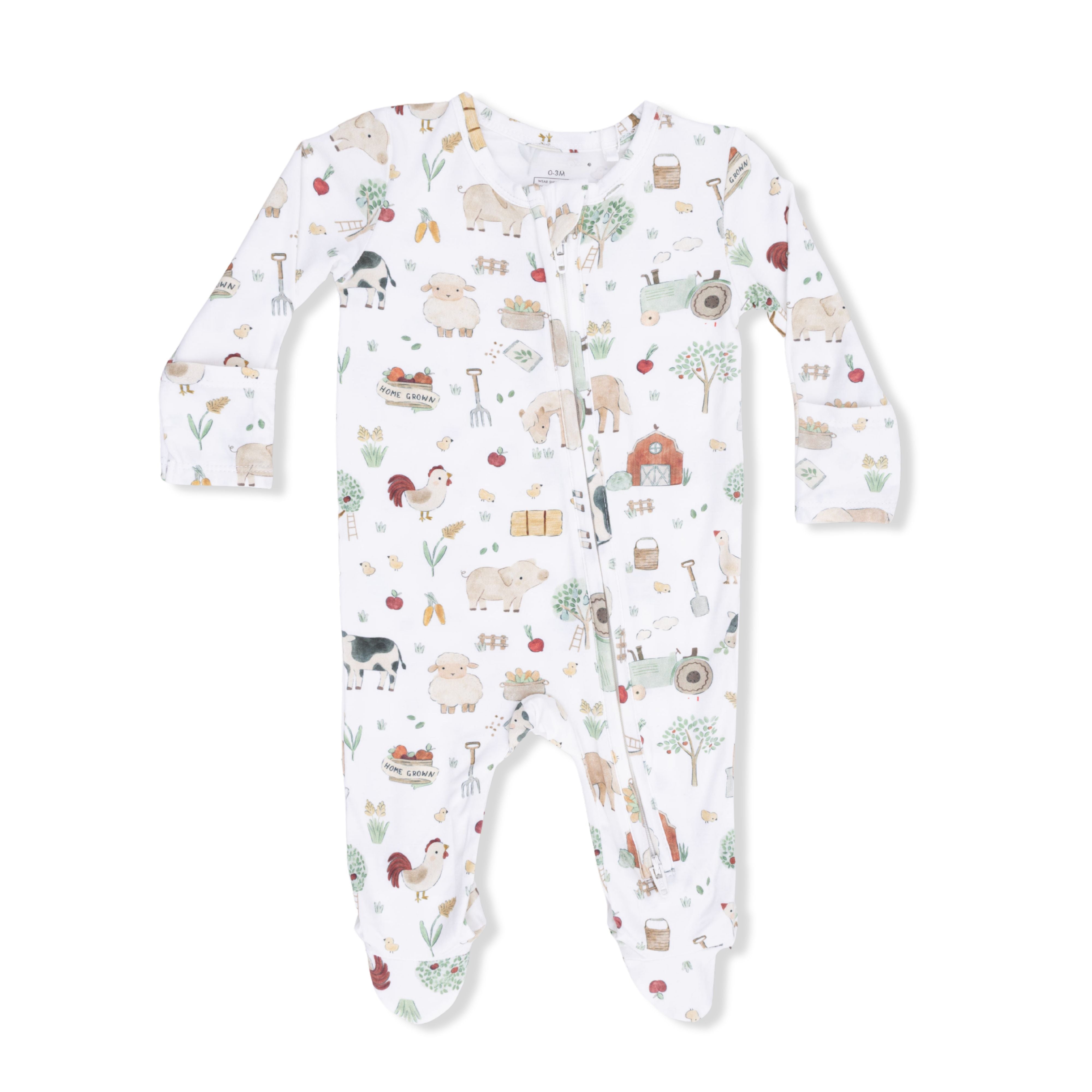 cute farm animals 2 way zip footed pajama for babies