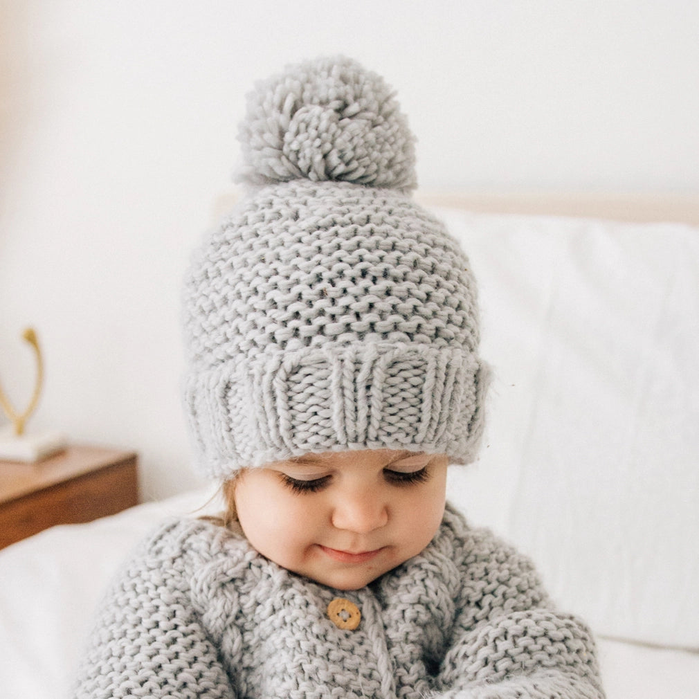 Garter Stitch Pom Pom Beanie