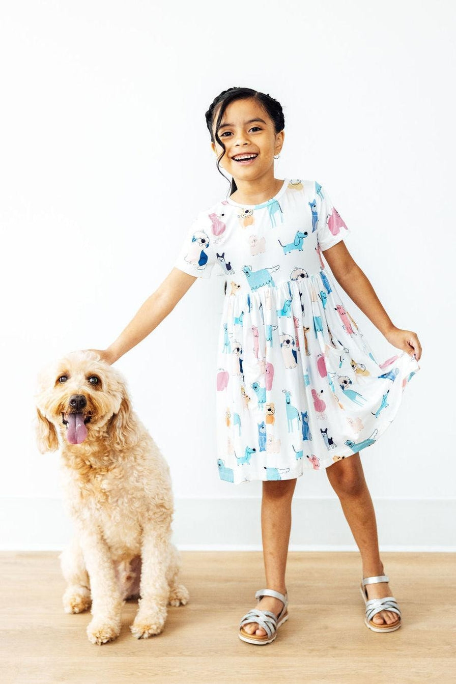 dog print short sleeve twirl dress