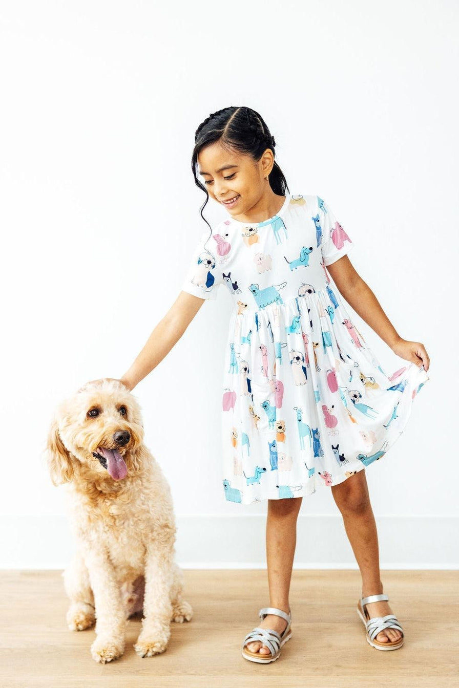 dog print summer dress with pockets for girls