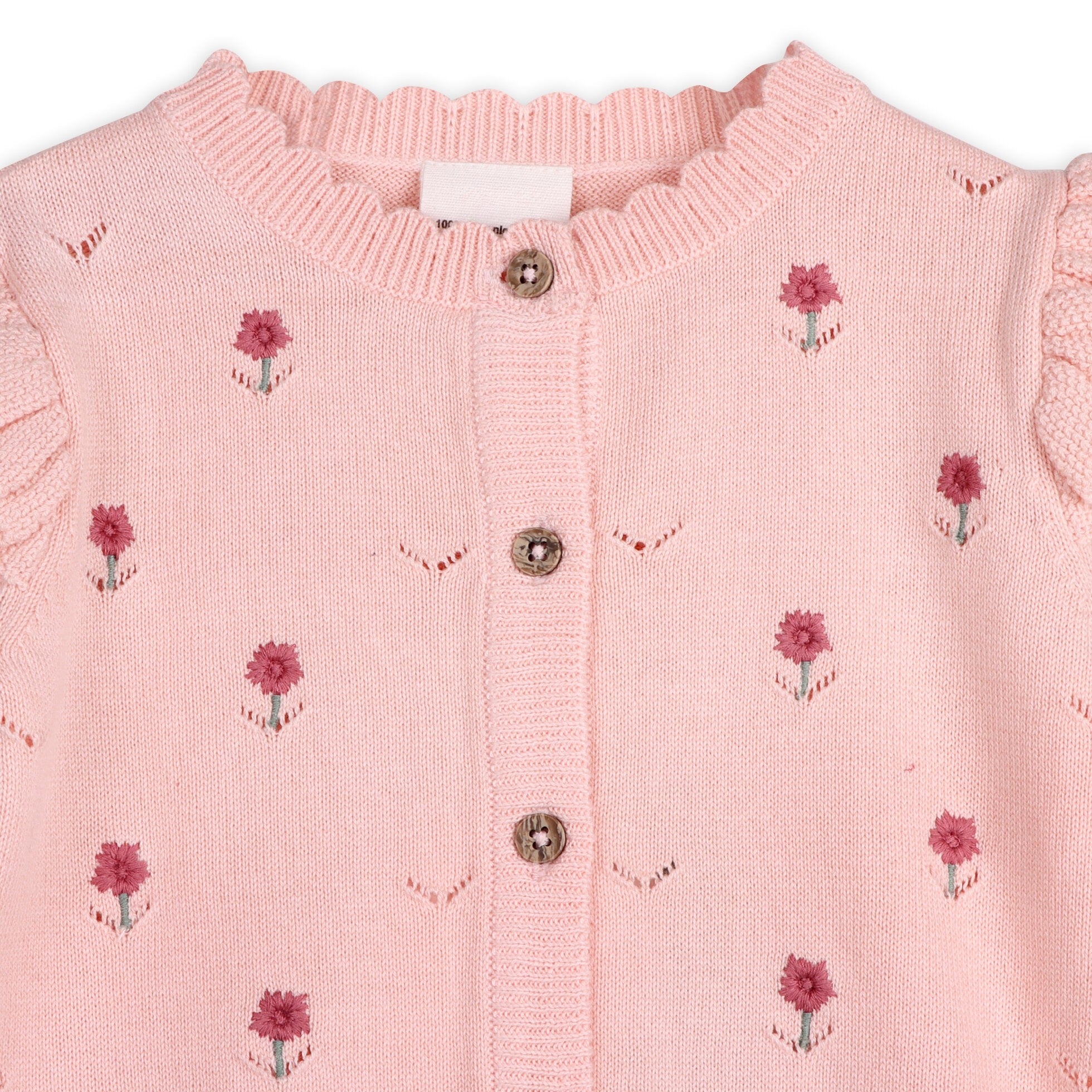 embroidered floral and pointelle pink cardigan