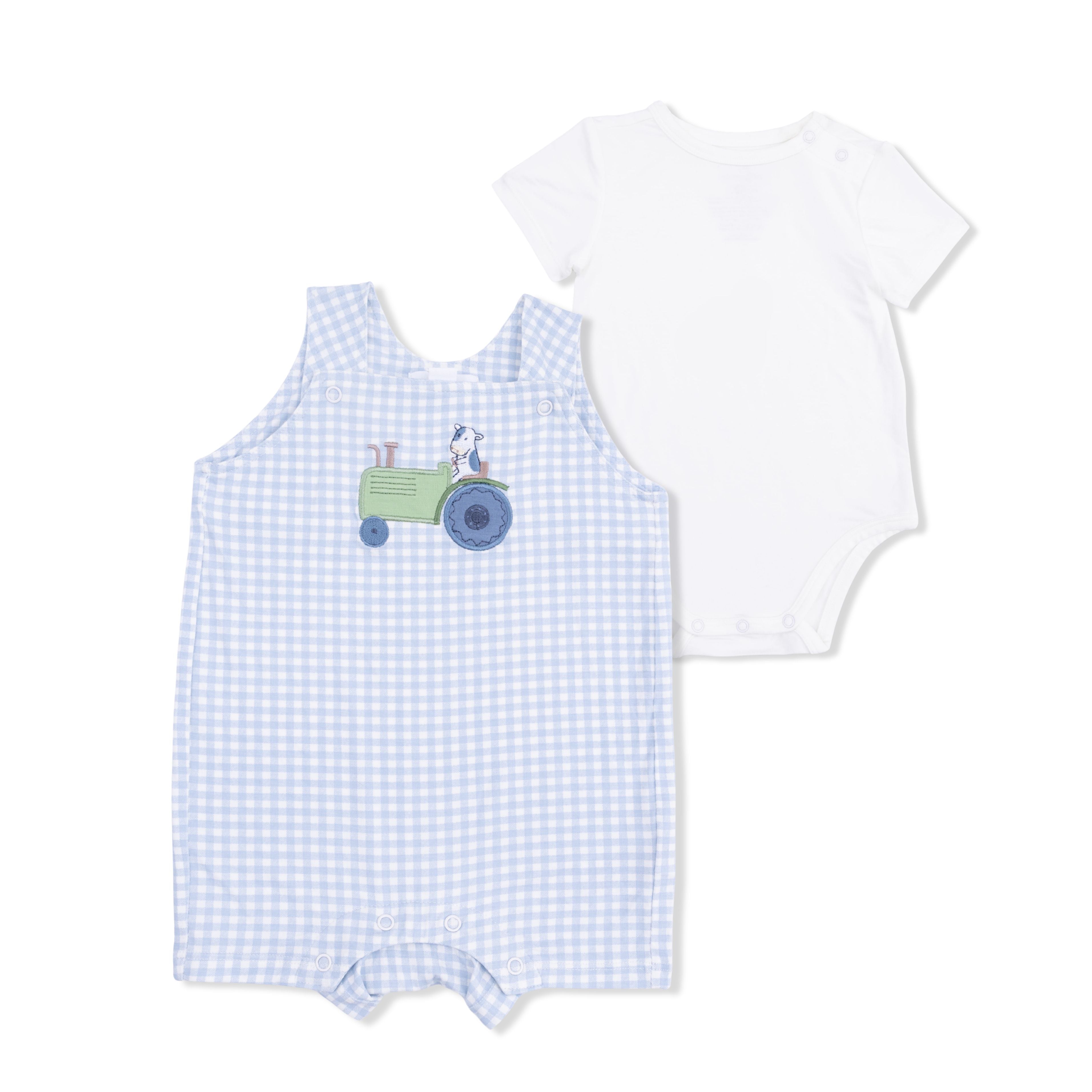 farm theme applique detail baby boy two piece set