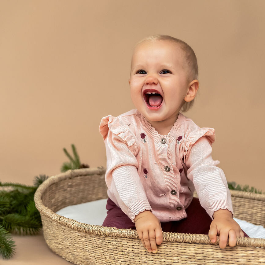 floral and pointelle detail cardigan