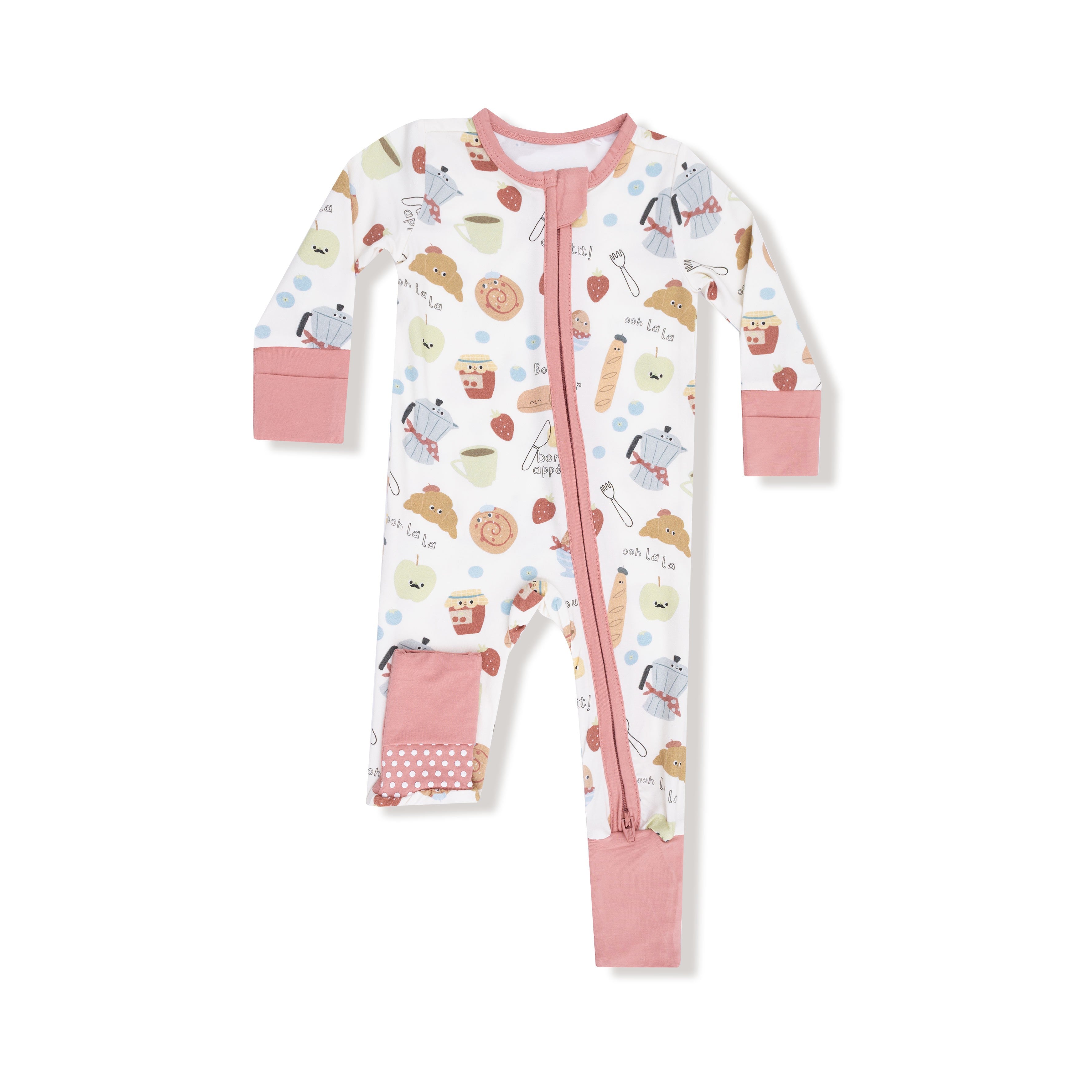 french inspired breakfast print convertible footie
