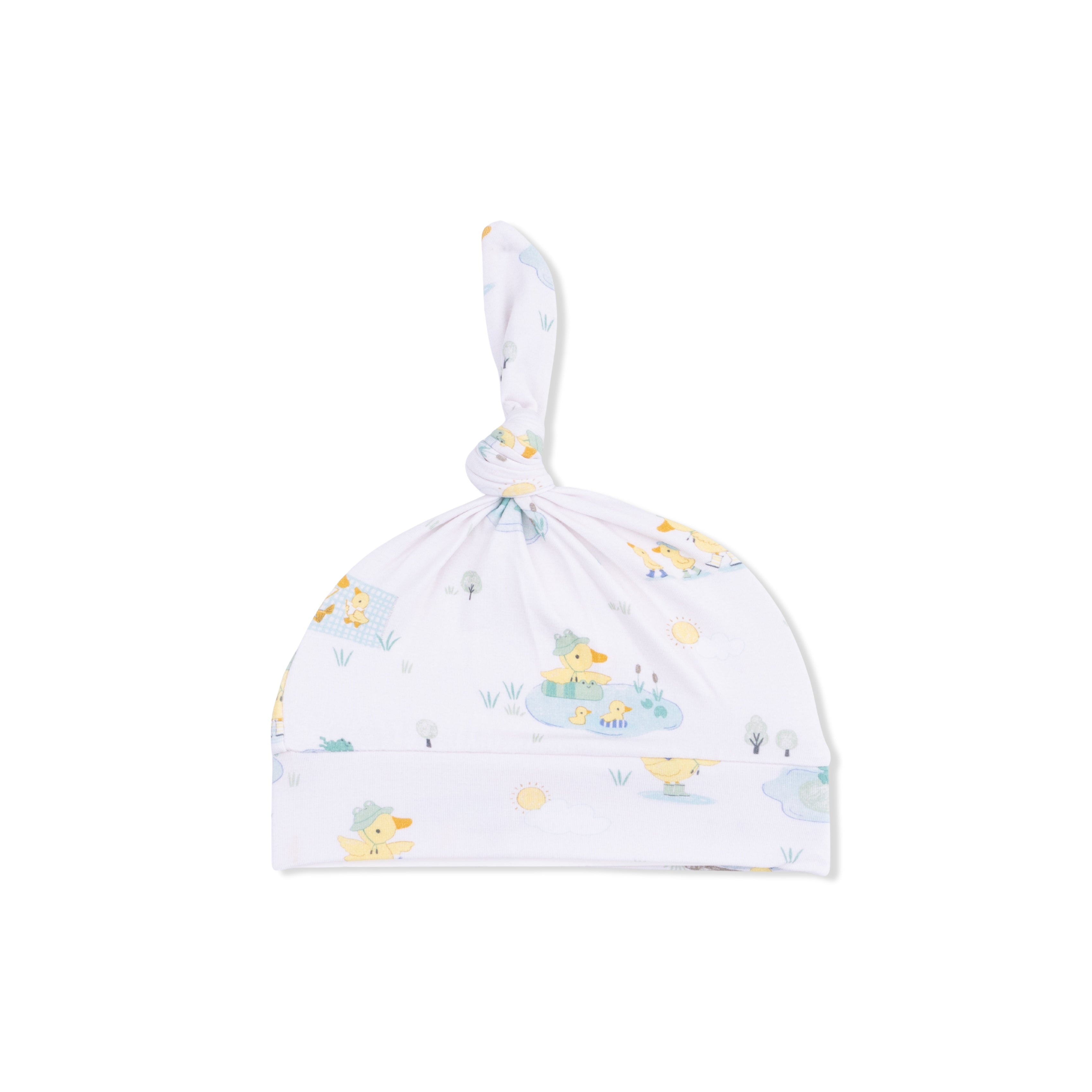 frog and duck printed newborn knotted hat