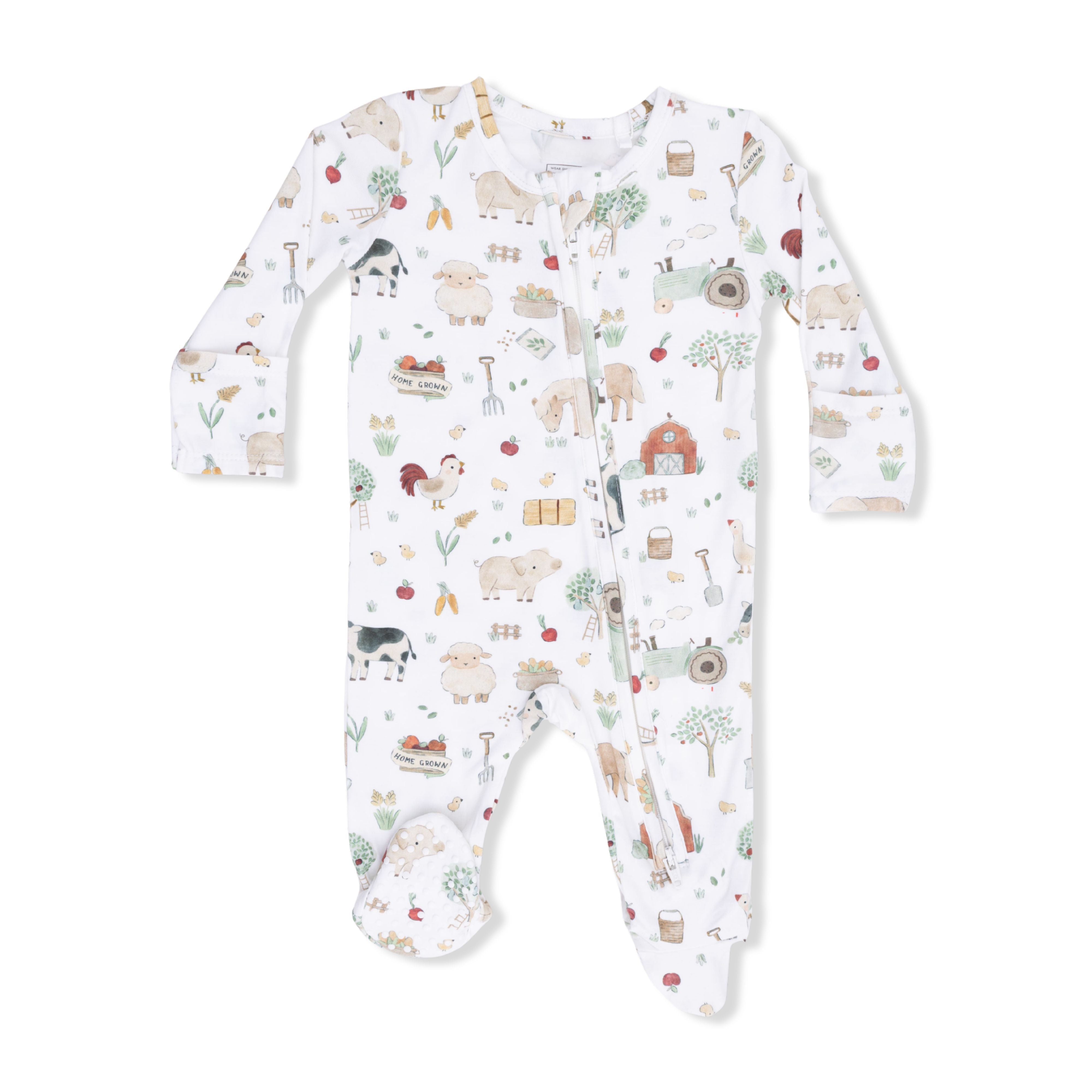 gender neutral farm print footed pajama