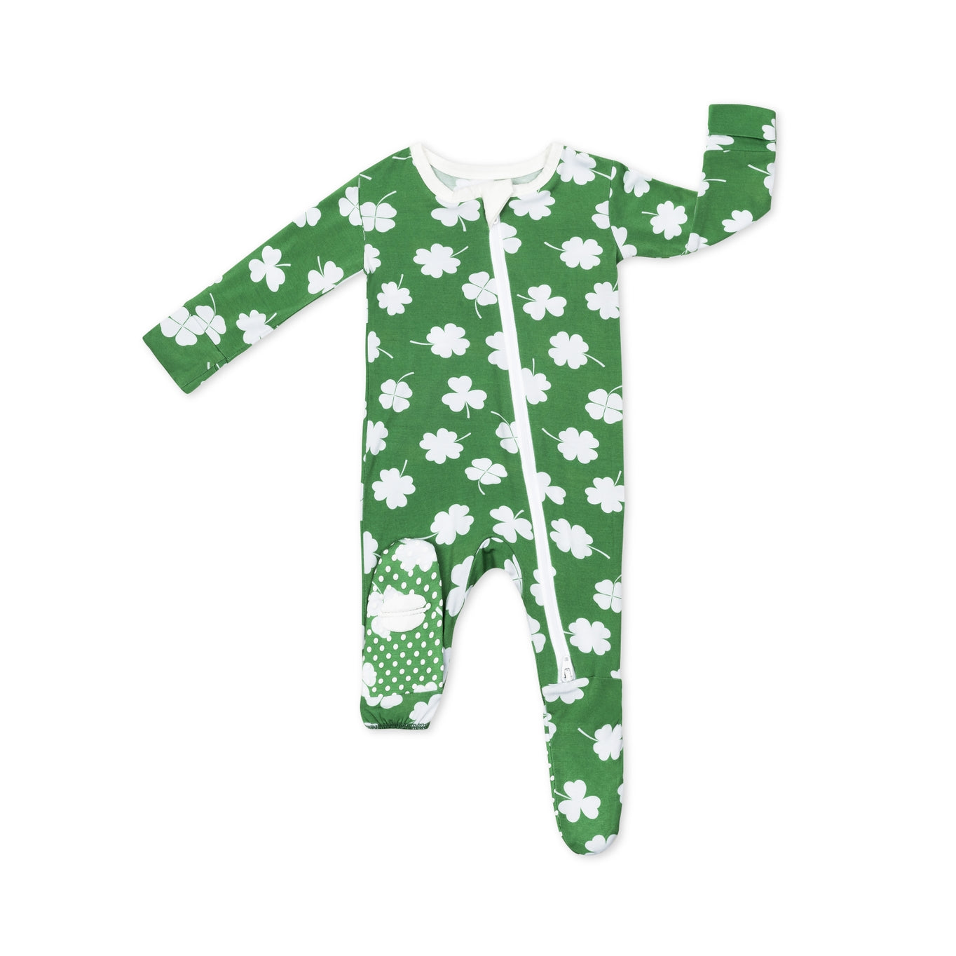 green four leaf clover baby footie