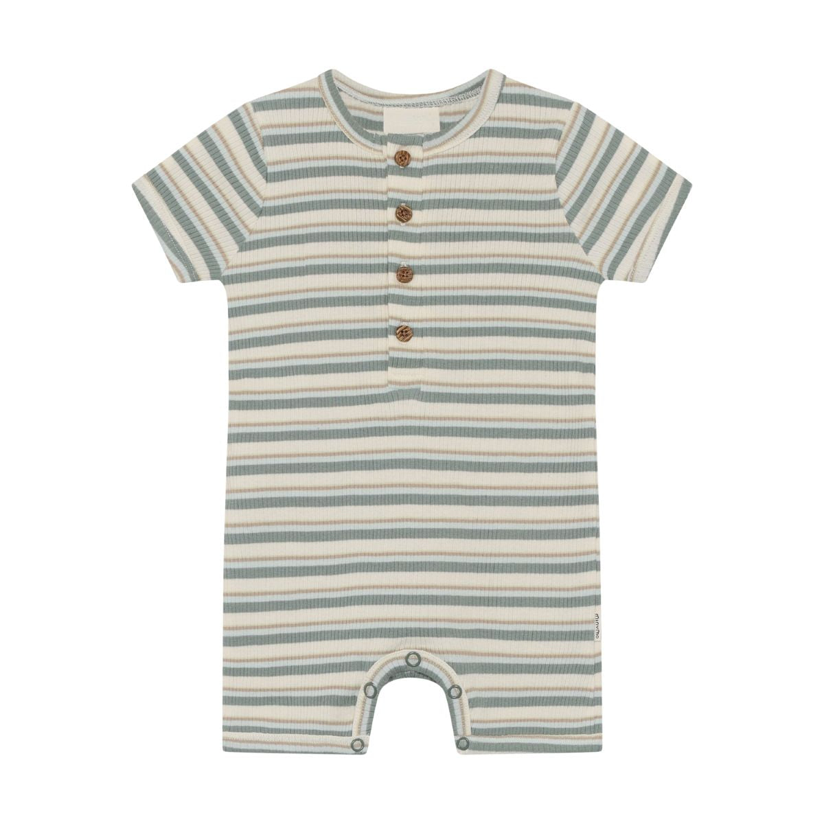 green and beige striped short sleeve baby boy romper