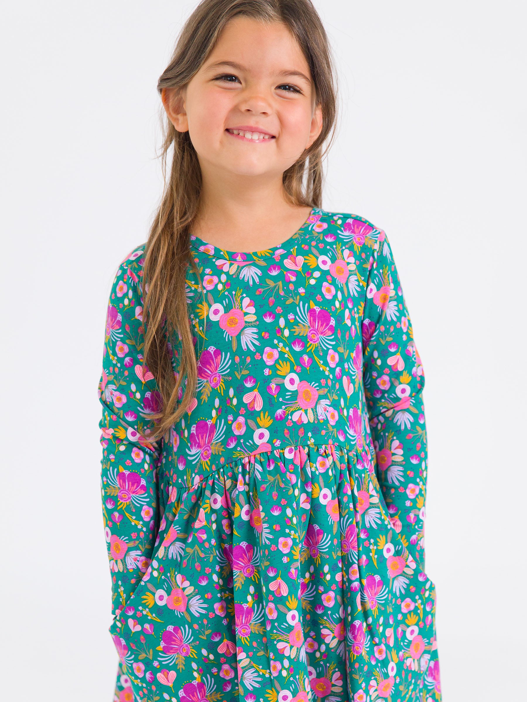 green floral twirl dress for girls