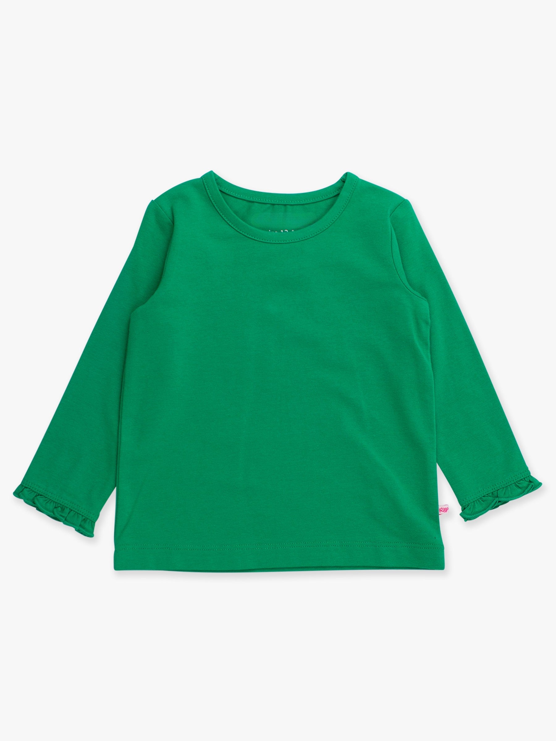 green long sleeved tee with ruffled wrists