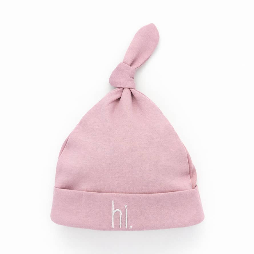 hi embroidered pink knotted beanie