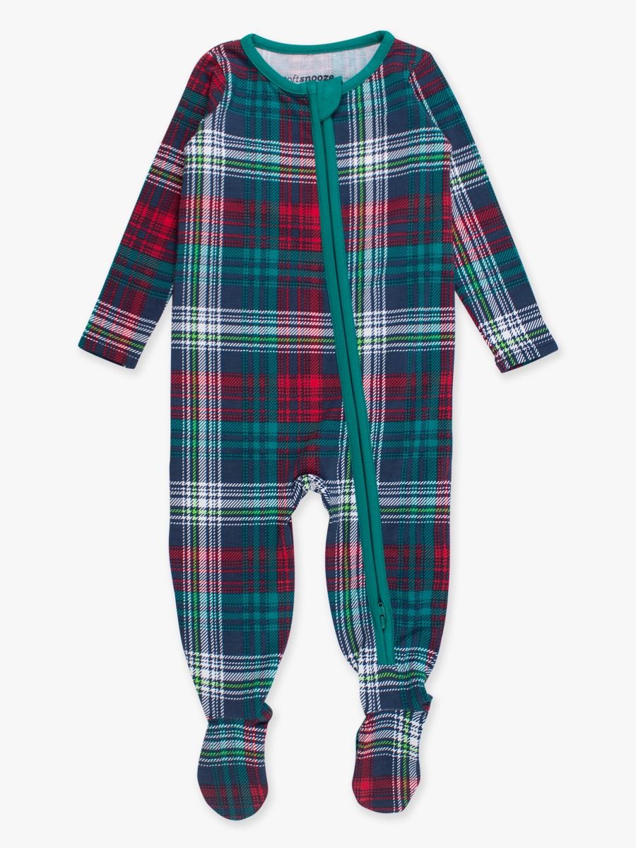 holiday plaid bamboo footie